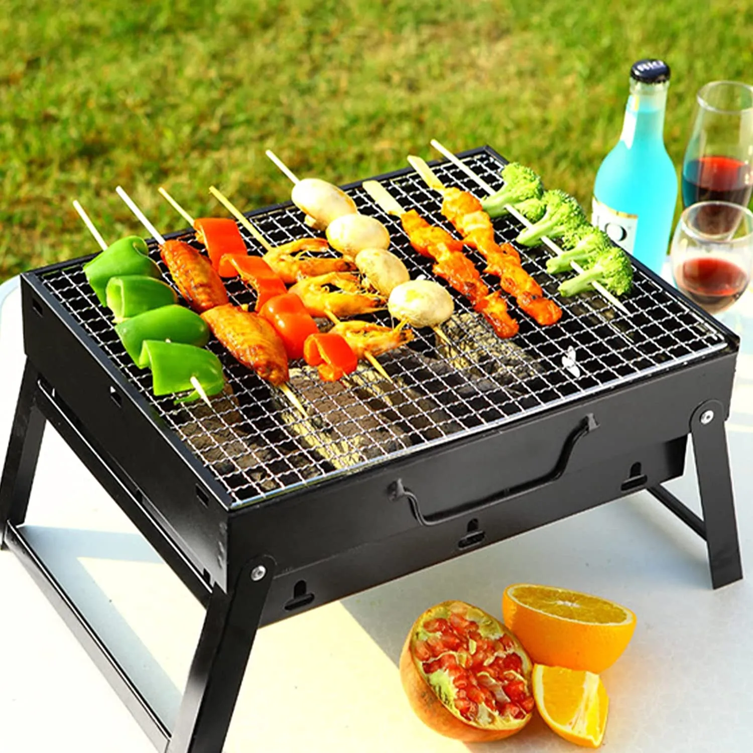 Portable Charcoal Grill, Folding Grill Tabletop Outdoor Smoker BBQ Small Desk For Camping Picnics Garden