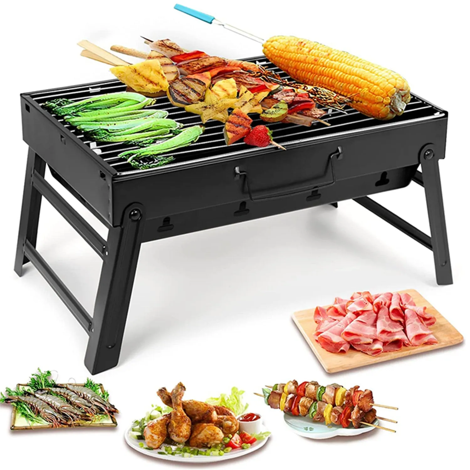Portable Charcoal Grill, Folding Grill Tabletop Outdoor Smoker BBQ Small Desk For Camping Picnics Garden