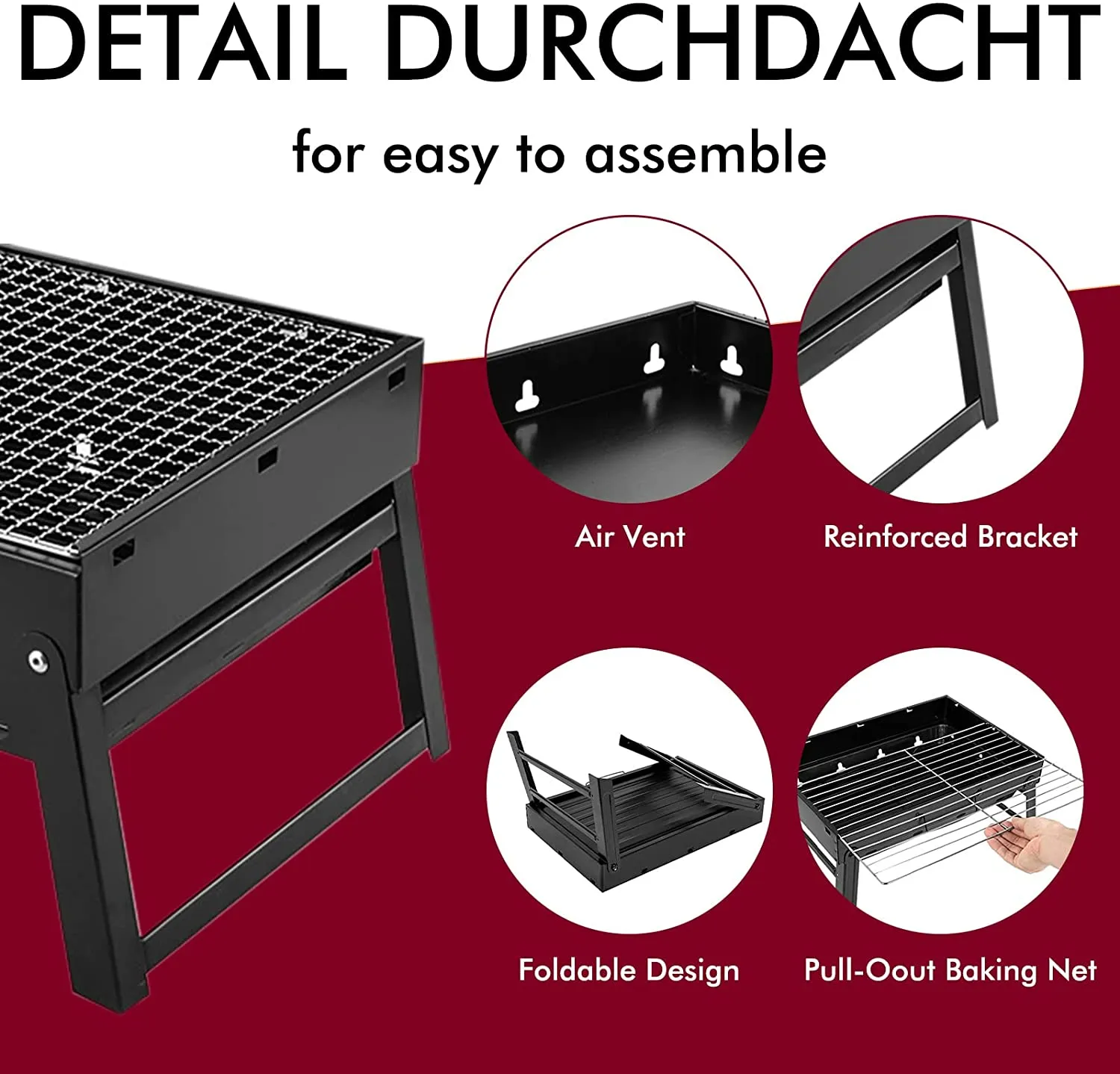 Portable Charcoal Grill, Folding Grill Tabletop Outdoor Smoker BBQ Small Desk For Camping Picnics Garden