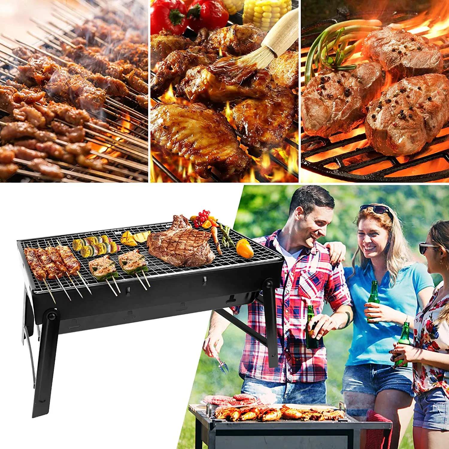 Portable Charcoal Grill, Folding Grill Tabletop Outdoor Smoker BBQ Small Desk For Camping Picnics Garden