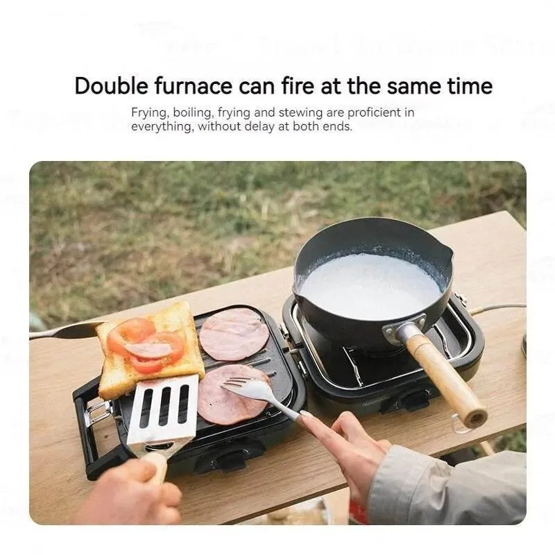 Portable Dual Burner Picnic Grill Stove - Compact Outdoor Cooking Solution