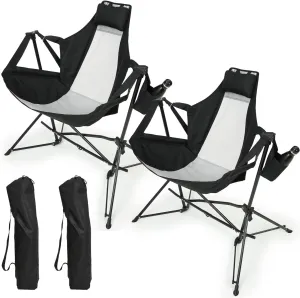 Portable Hammock Camping Chair for Relaxation and Stability, Adjustable Backrest, Includes Pillow and Cup Holder, Black (Set of 2)