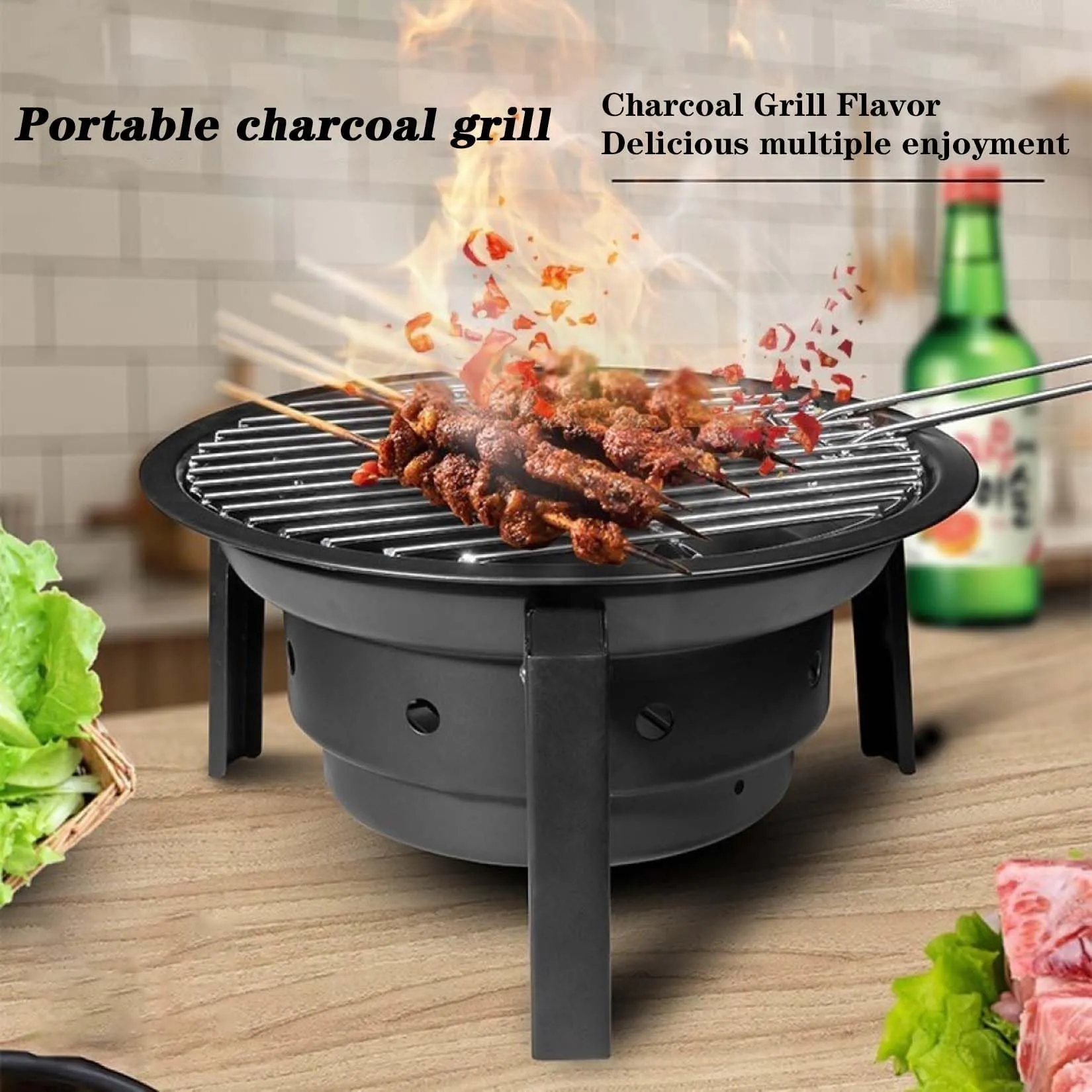 Portable Outdoor Barbecue Grill RV Charcoal Tripod Foldable Portable Grill