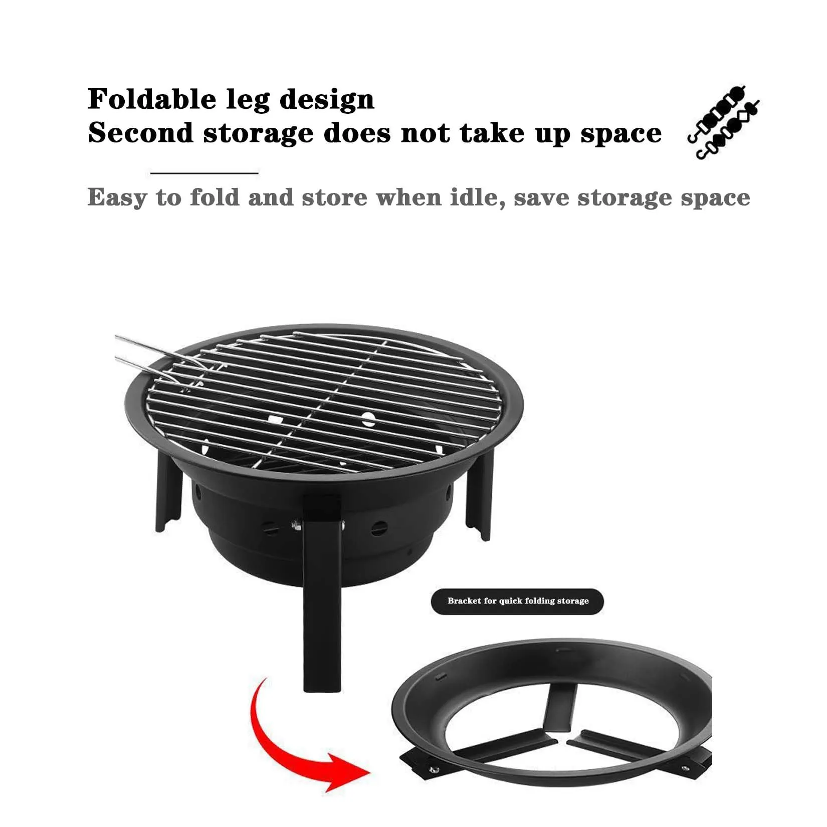 Portable Outdoor Barbecue Grill RV Charcoal Tripod Foldable Portable Grill