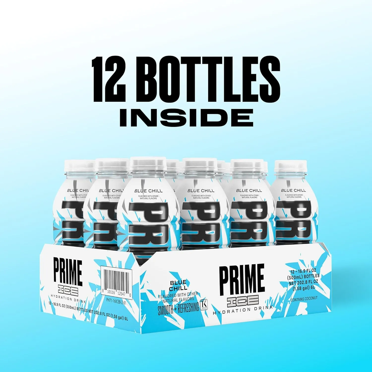 PRIME Hydration ICE BLUE CHILL, Sports Drinks, Electrolyte Enhanced for Ultimate Hydration, 250mg BCAAs, B Vitamins, Antioxidants, Low Sugar, 16.9 Fl Oz, 12 Pack
