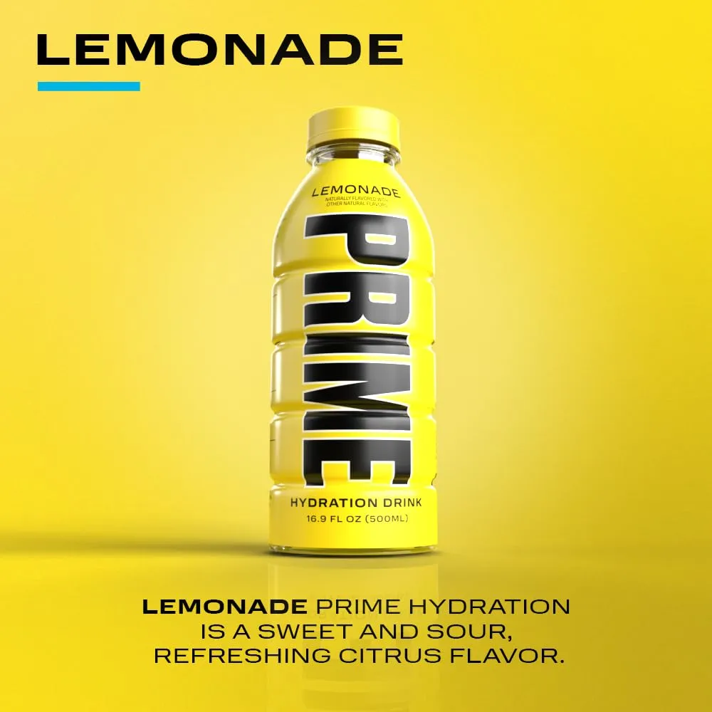 PRIME Hydration LEMONADE | Sports Drinks | Electrolyte Enhanced for Ultimate Hydration | 250mg BCAAs | B Vitamins | Antioxidants | 2g Of Sugar | 16.9 Fluid Ounce | 12 Pack