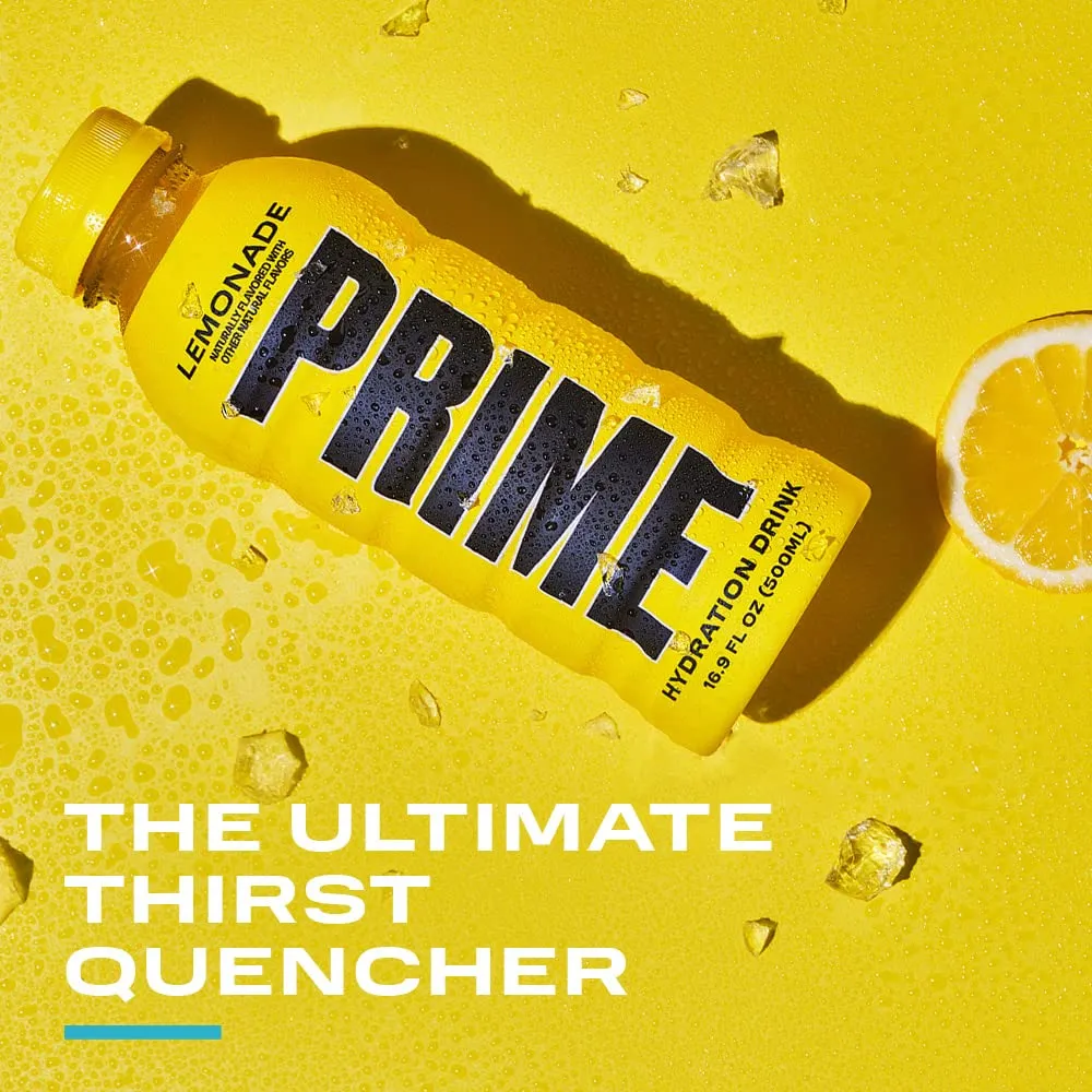 PRIME Hydration LEMONADE | Sports Drinks | Electrolyte Enhanced for Ultimate Hydration | 250mg BCAAs | B Vitamins | Antioxidants | 2g Of Sugar | 16.9 Fluid Ounce | 12 Pack