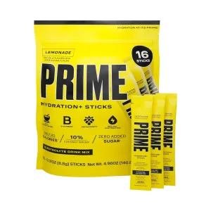 PRIME HYDRATION  Sticks Lemonade | Hydration Powder Single Serve Sticks | Electrolyte Powder On The Go | Low Sugar | Caffeine-Free | Vegan | 16 Sticks