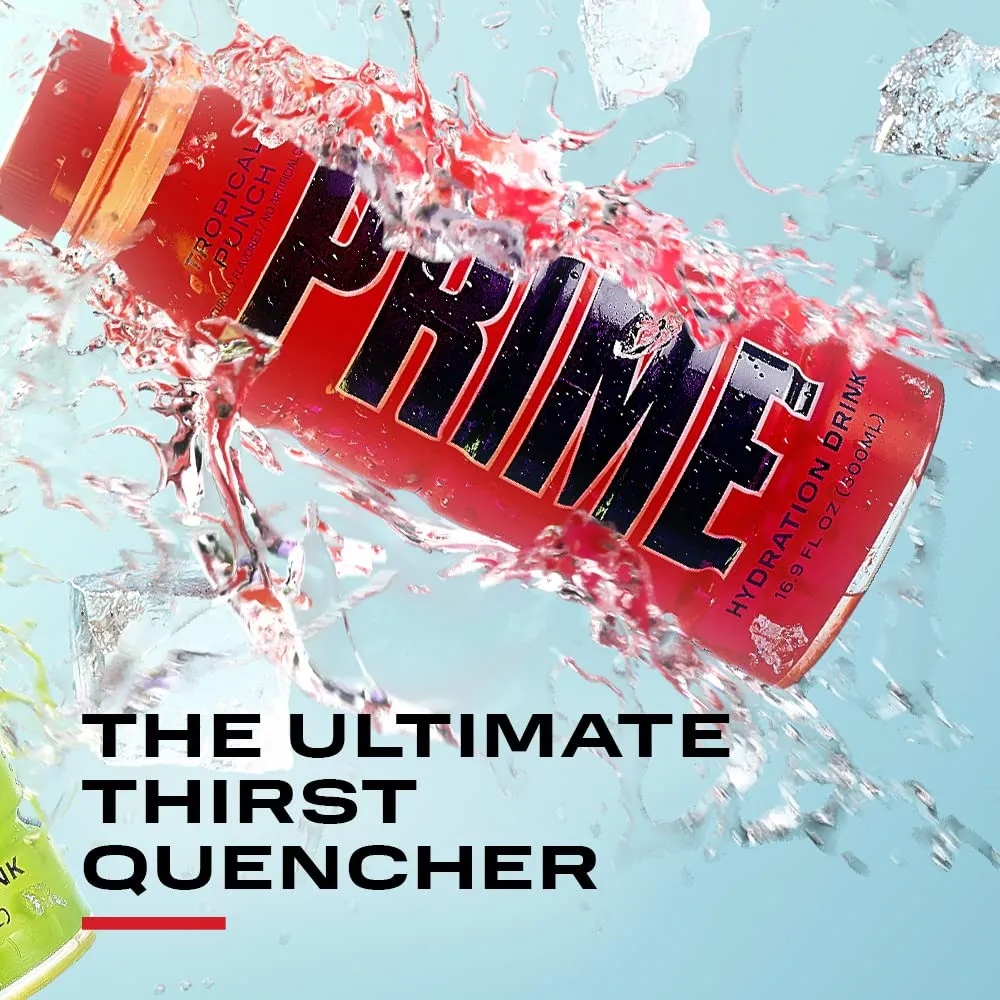 PRIME Hydration TROPICAL PUNCH | Sports Drinks | Electrolyte Enhanced for Ultimate Hydration | 250mg BCAAs | B Vitamins | Antioxidants | 2g Of Sugar | 16.9 Fluid Ounce | 12 Pack