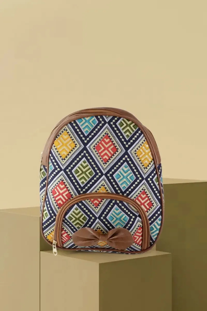Printed Casual Backpack for Girls and Women - Navy Blue