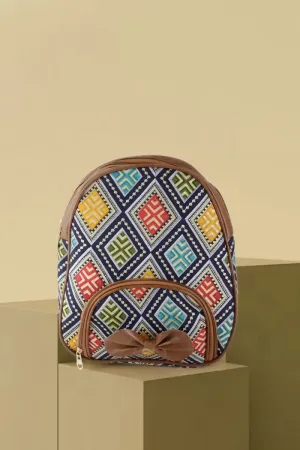 Printed Casual Backpack for Girls and Women - Navy Blue