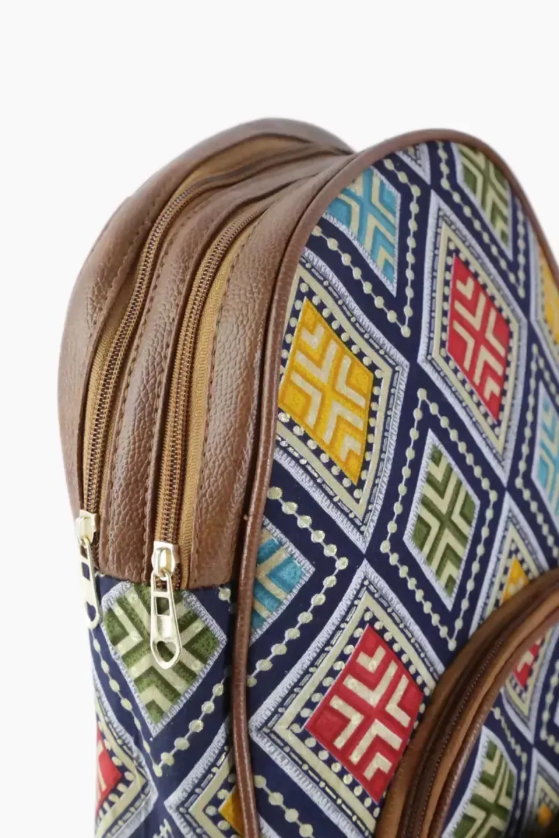 Printed Casual Backpack for Girls and Women - Navy Blue