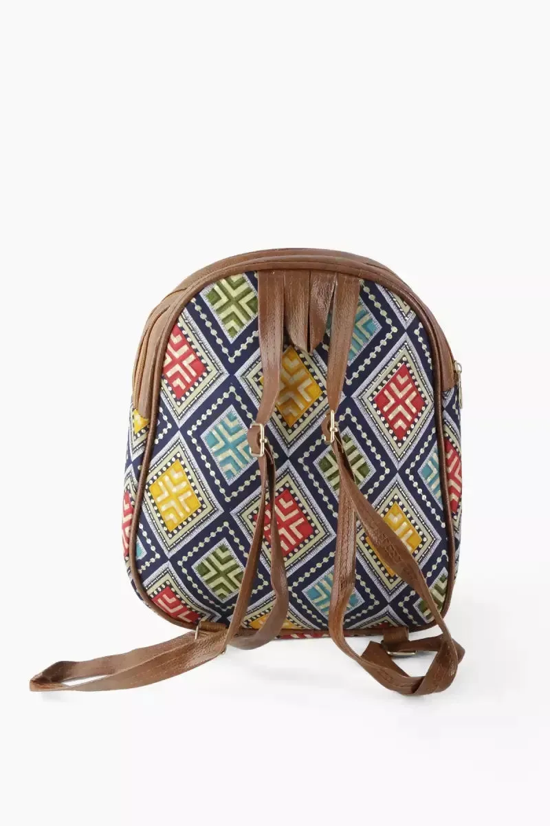 Printed Casual Backpack for Girls and Women - Navy Blue