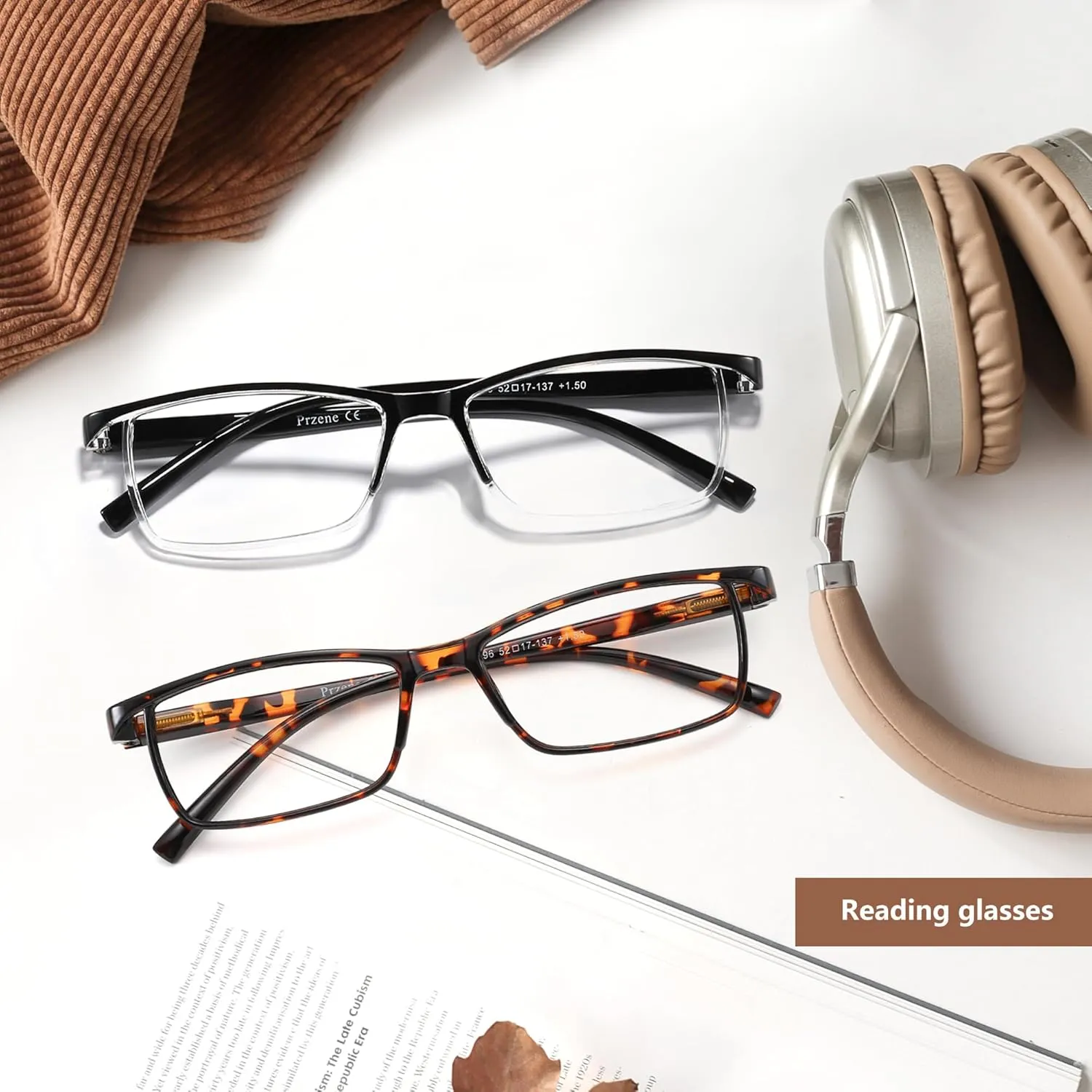 Przene Reading Glasses for Men Women Blue Light Blocking Readers Spring Hinges Lightweight Style Pack