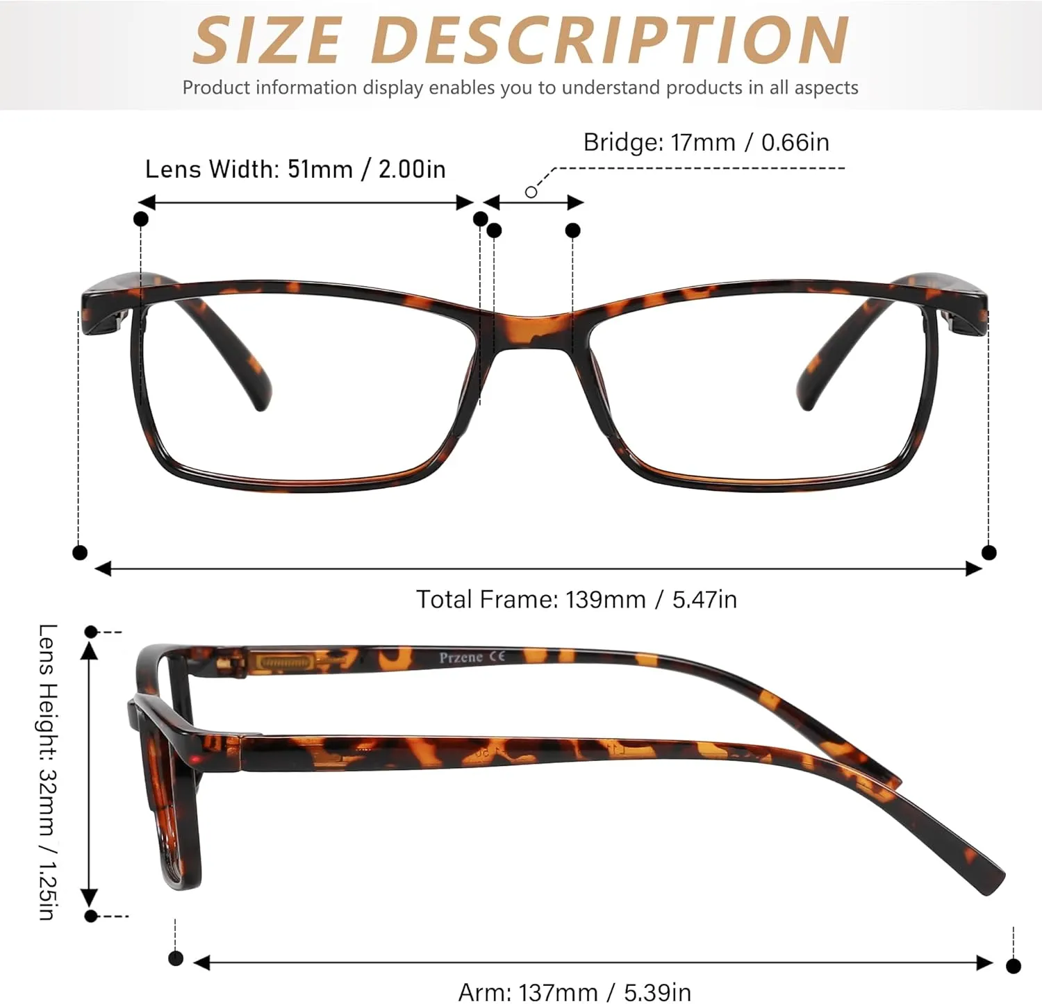Przene Reading Glasses for Men Women Blue Light Blocking Readers Spring Hinges Lightweight Style Pack