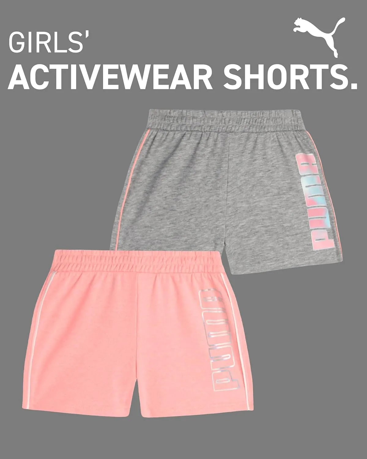 PUMA Girls' Athletic Shorts - 2 Pack Lightweight Performance Cotton French Terry Activewear Shorts (Sizes: 7-16)