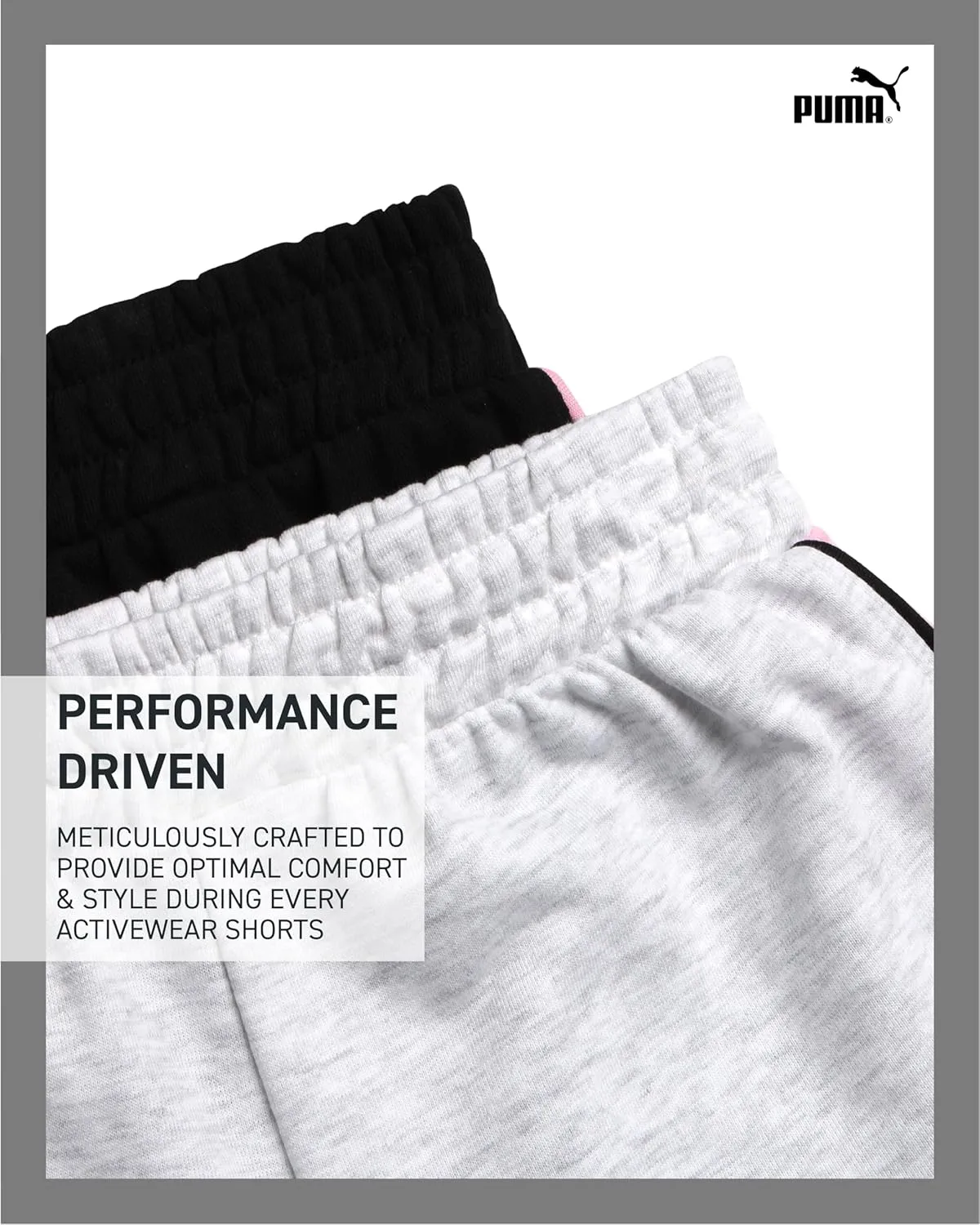 PUMA Girls' Athletic Shorts - 2 Pack Lightweight Performance Cotton French Terry Activewear Shorts (Sizes: 7-16)