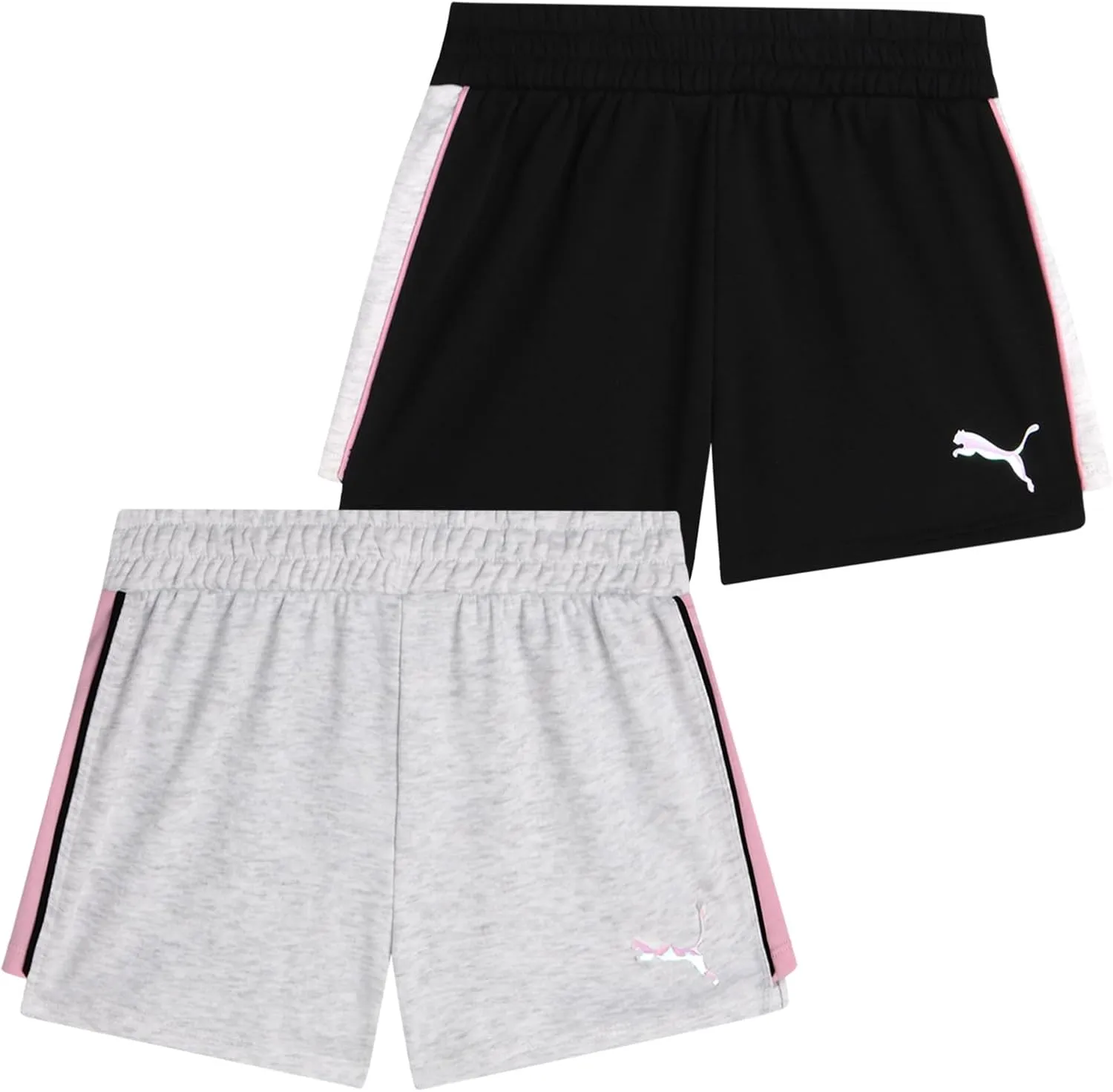 PUMA Girls' Athletic Shorts - 2 Pack Lightweight Performance Cotton French Terry Activewear Shorts (Sizes: 7-16)