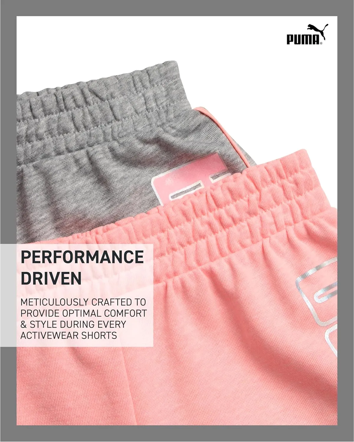 PUMA Girls' Athletic Shorts - 2 Pack Lightweight Performance Cotton French Terry Activewear Shorts (Sizes: 7-16)