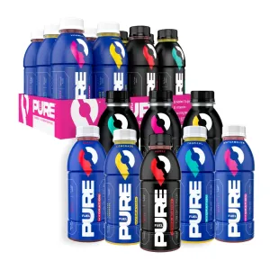Pure Fuel Variety Pack - Plant-Based Energy Drinks and Electrolyte Hydration Drinks with B-Vitamins - No Added Sugar - 12 Pack x 16.9 fl oz Bottles