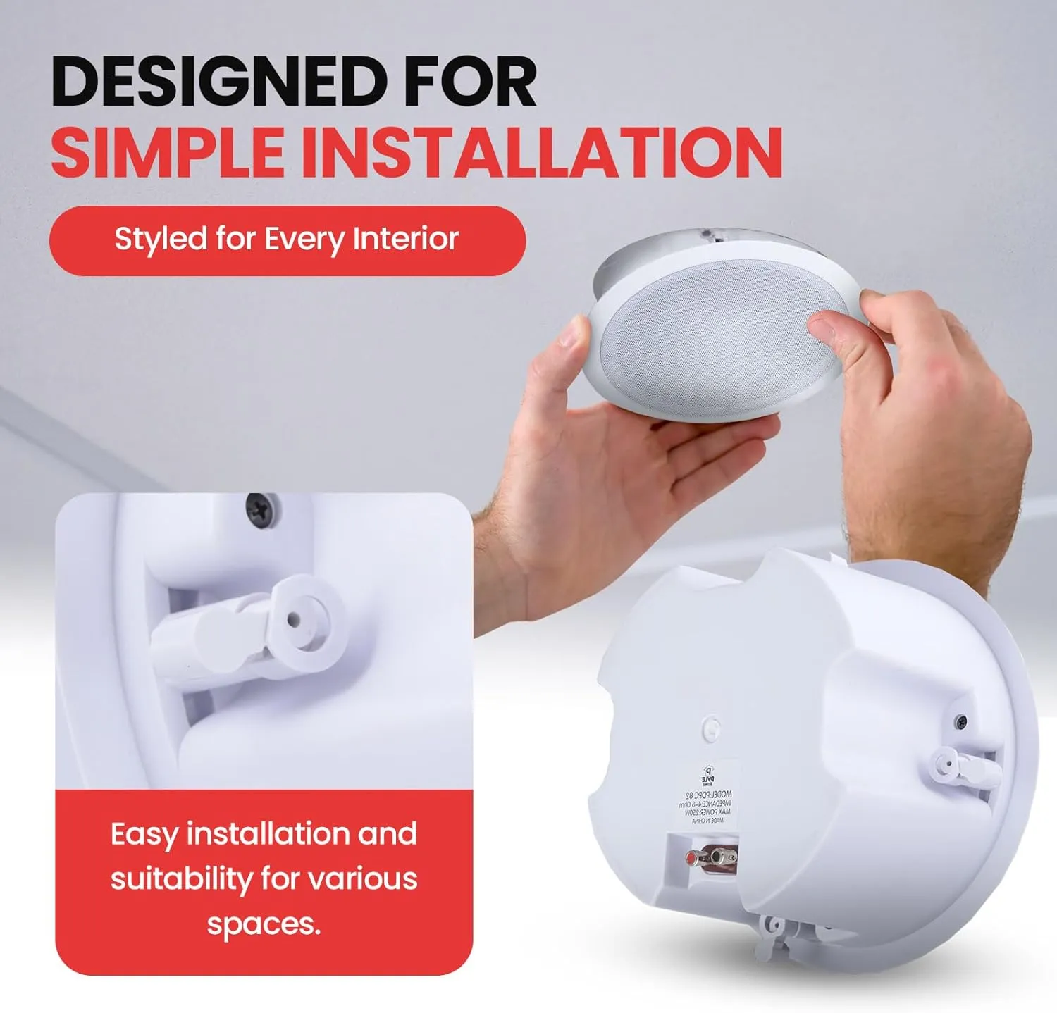 Pyle Ceiling Wall Mount Enclosed Speaker - 250 Watt Stereo In-wall / In-ceiling 8" Enclosed Full Range Mid-Bass Speaker System - 50Hz - 20kHz Frequency Response, 4-8 Ohm, Flush Mount - Pyle PDPC82 (Pair), 8.0'',White