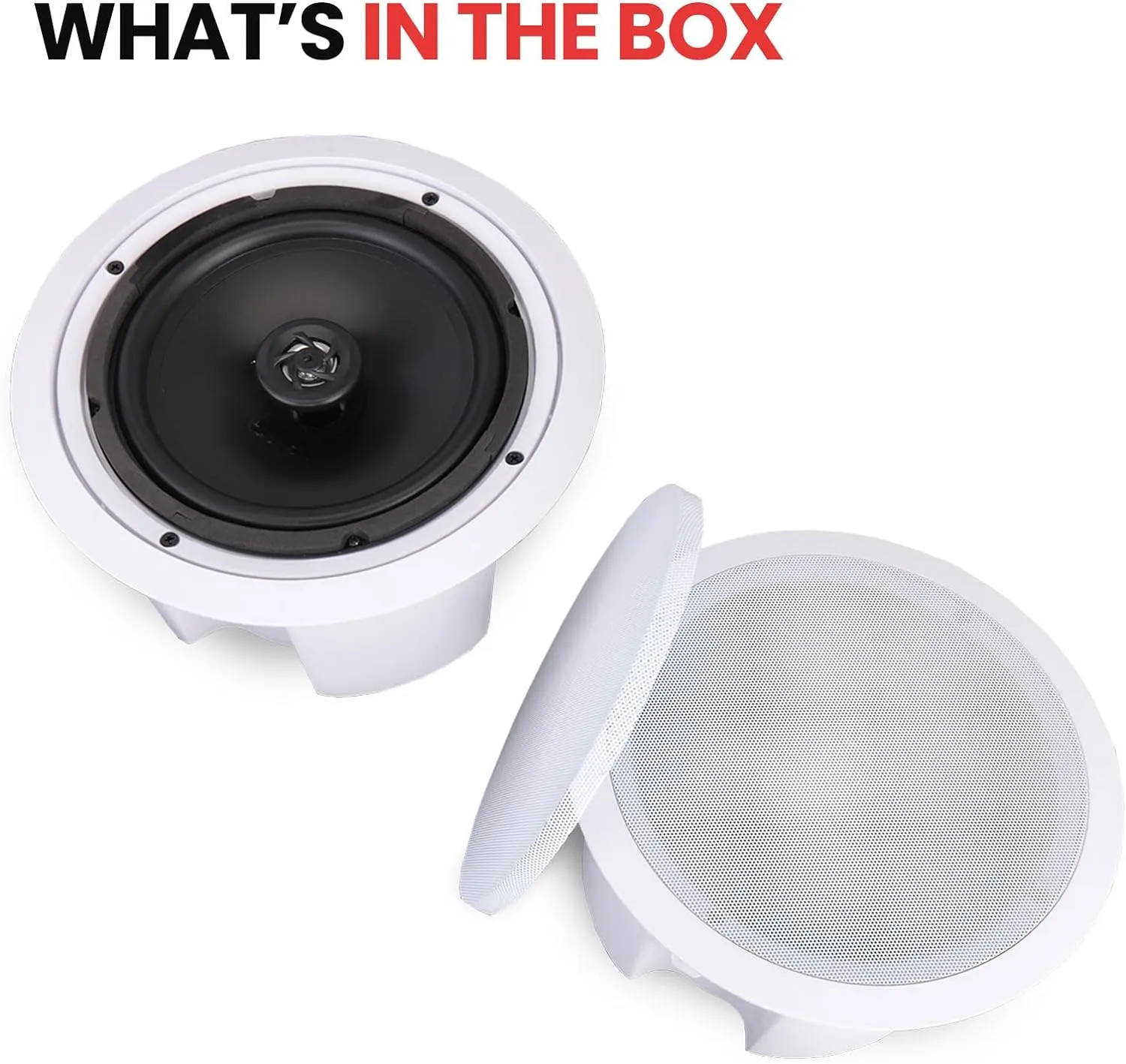 Pyle Ceiling Wall Mount Enclosed Speaker - 250 Watt Stereo In-wall / In-ceiling 8" Enclosed Full Range Mid-Bass Speaker System - 50Hz - 20kHz Frequency Response, 4-8 Ohm, Flush Mount - Pyle PDPC82 (Pair), 8.0'',White