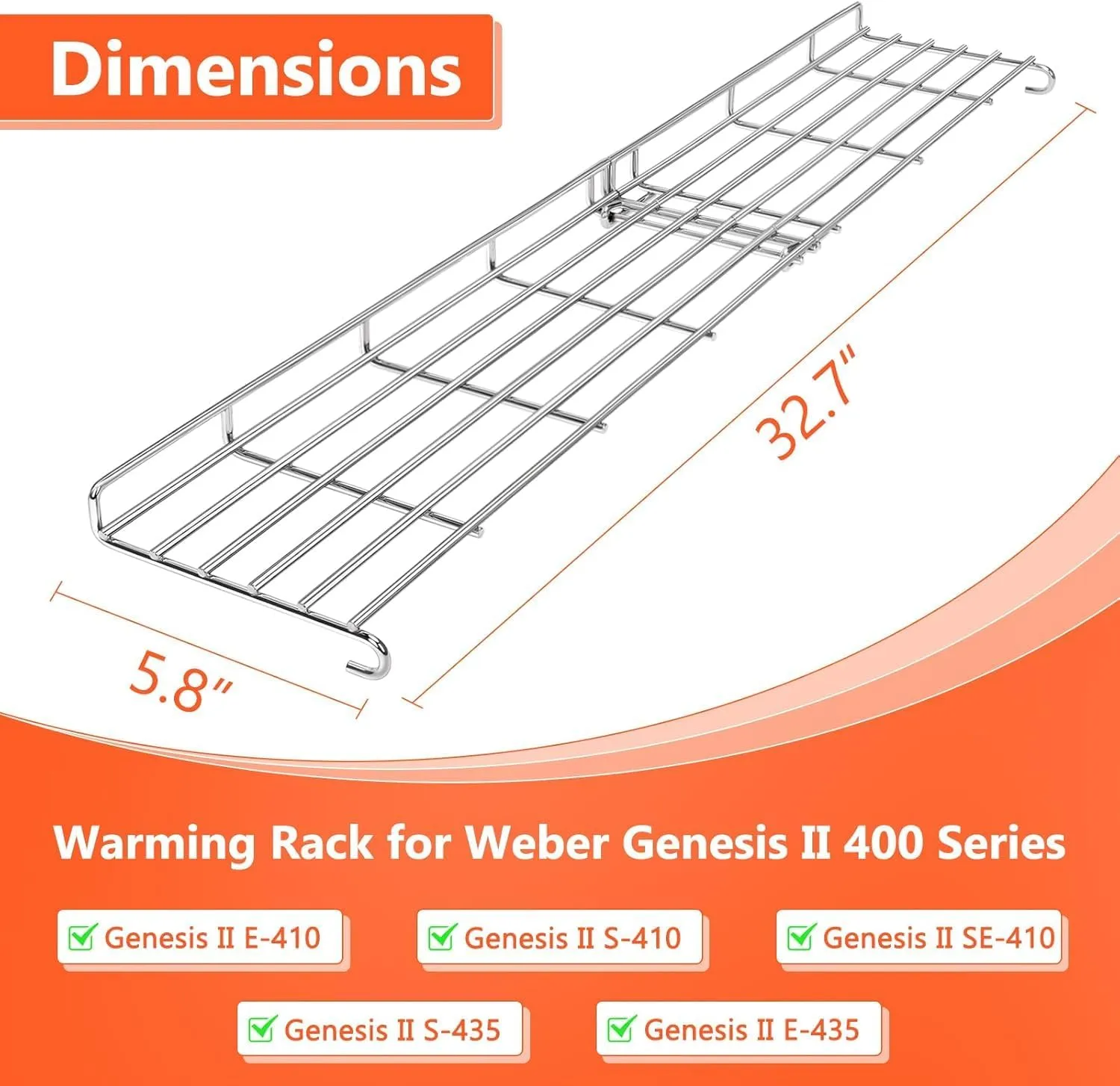 QuliMetal Grill Warming Rack for Weber Genesis II 400 Series Gas Grills, Grill Parts for Weber Genesis 2 E/S/SE-410, II E/S-435 Series, Foldable Stainless Steel Replacement Parts for 66045