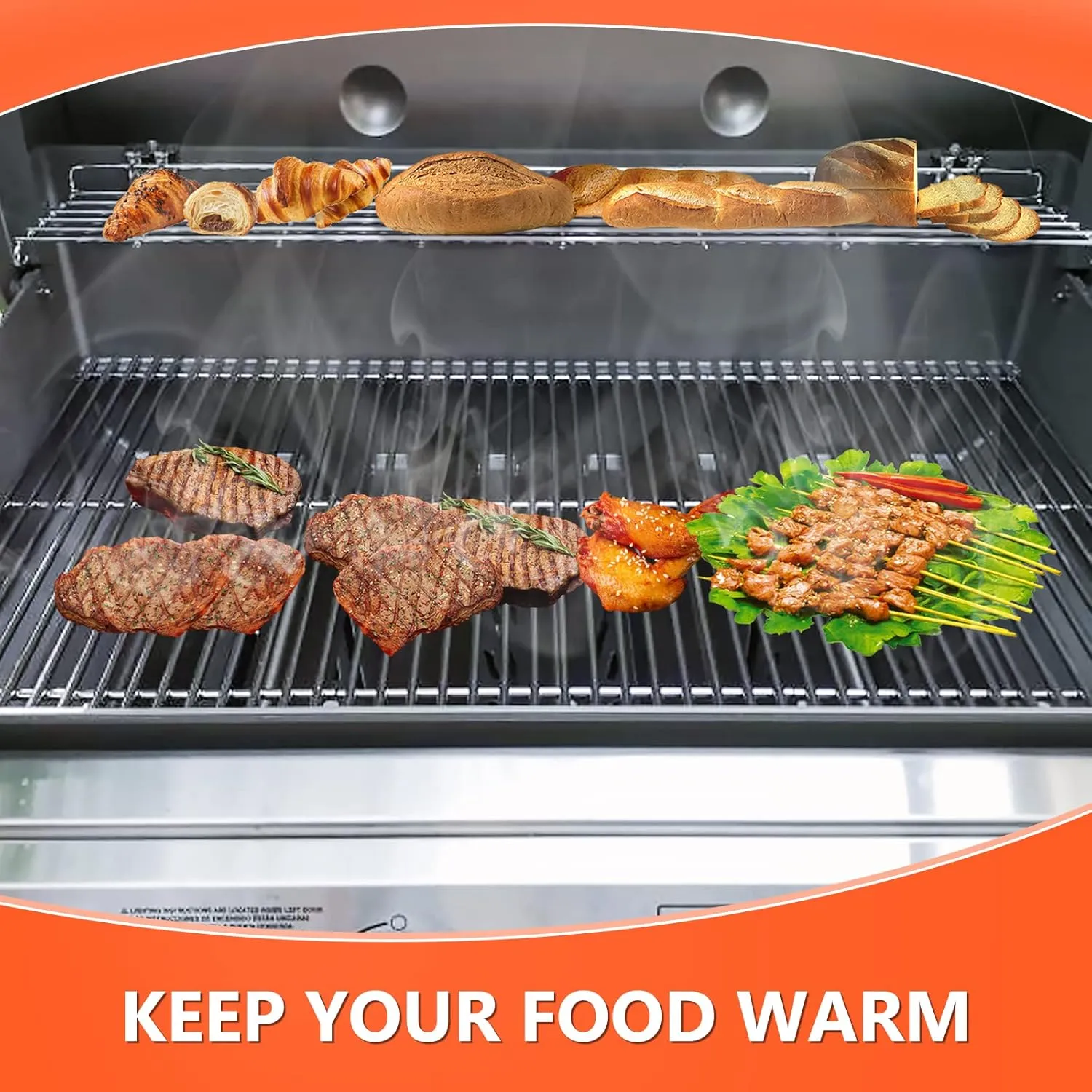 QuliMetal Grill Warming Rack for Weber Genesis II 400 Series Gas Grills, Grill Parts for Weber Genesis 2 E/S/SE-410, II E/S-435 Series, Foldable Stainless Steel Replacement Parts for 66045