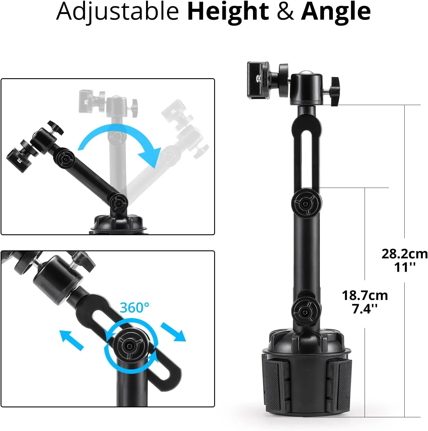 Radioddity RH1 Cup Holder Radio Mount, Adjustable Length and Height, Secure and Stable for Handheld Radio, Car Mobile Radio, Two Way Radio, Walkie Talkies