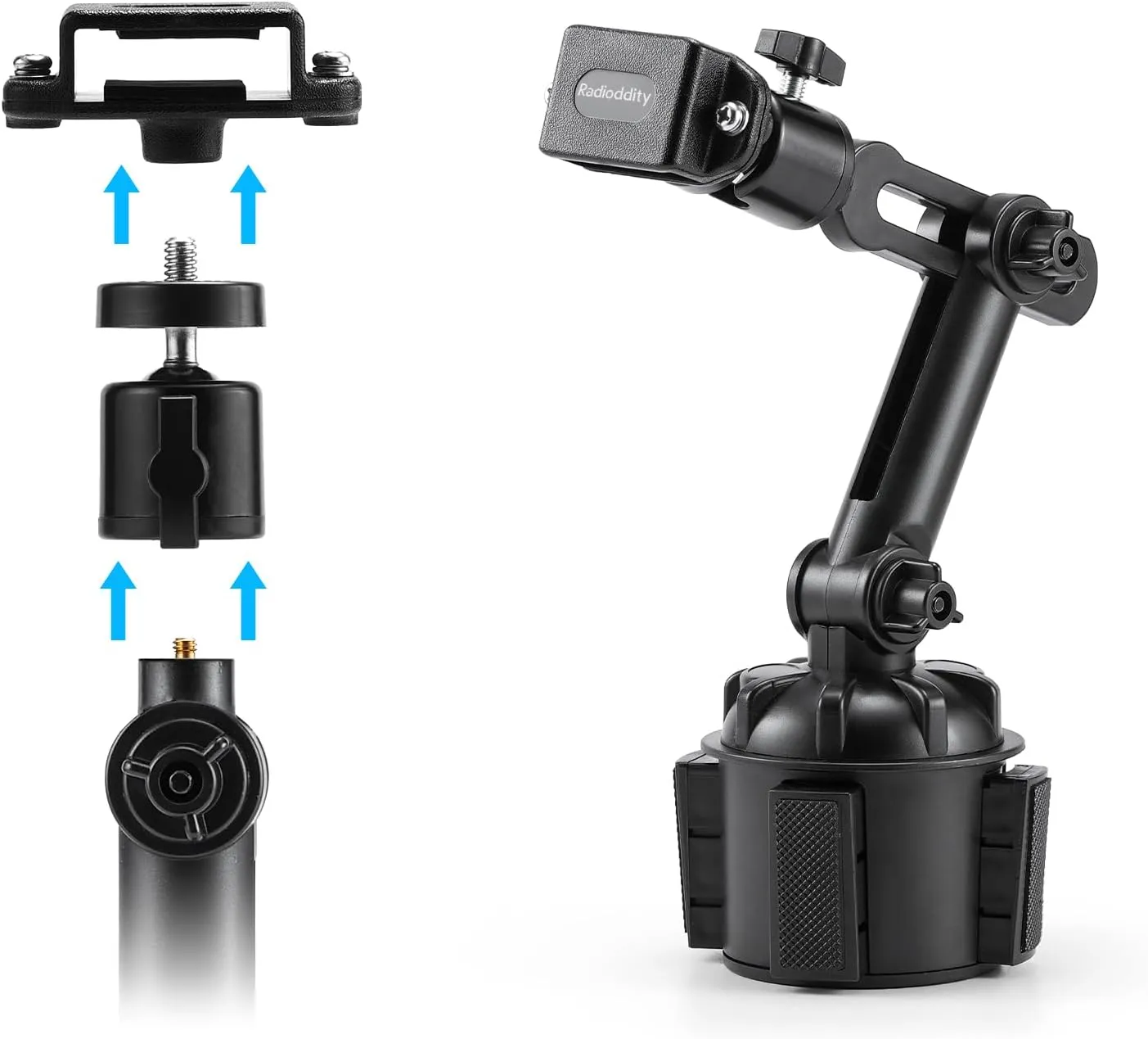 Radioddity RH1 Cup Holder Radio Mount, Adjustable Length and Height, Secure and Stable for Handheld Radio, Car Mobile Radio, Two Way Radio, Walkie Talkies