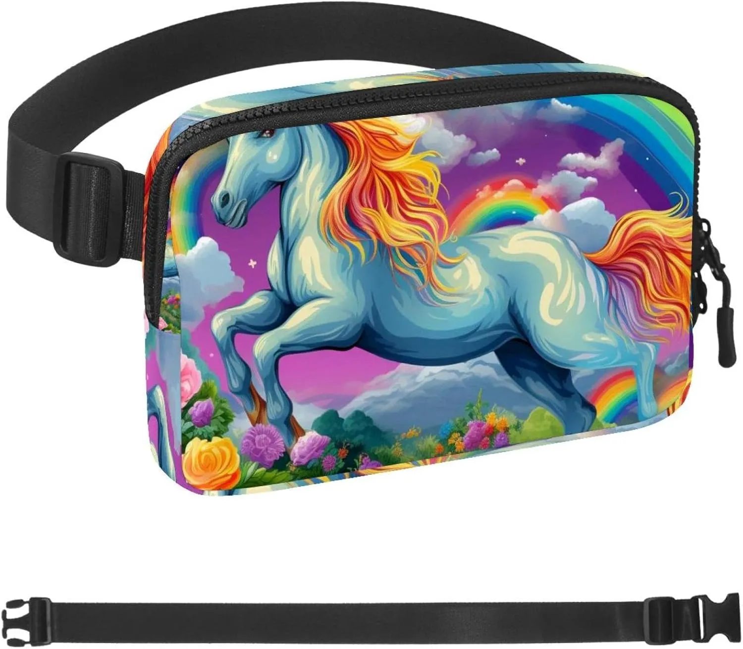 Rainbow Flower Unicorn-109 Crossbody Fanny Pack for Men&Women,Belt Bag for Travel Casual Walking Running Hiking Cycling