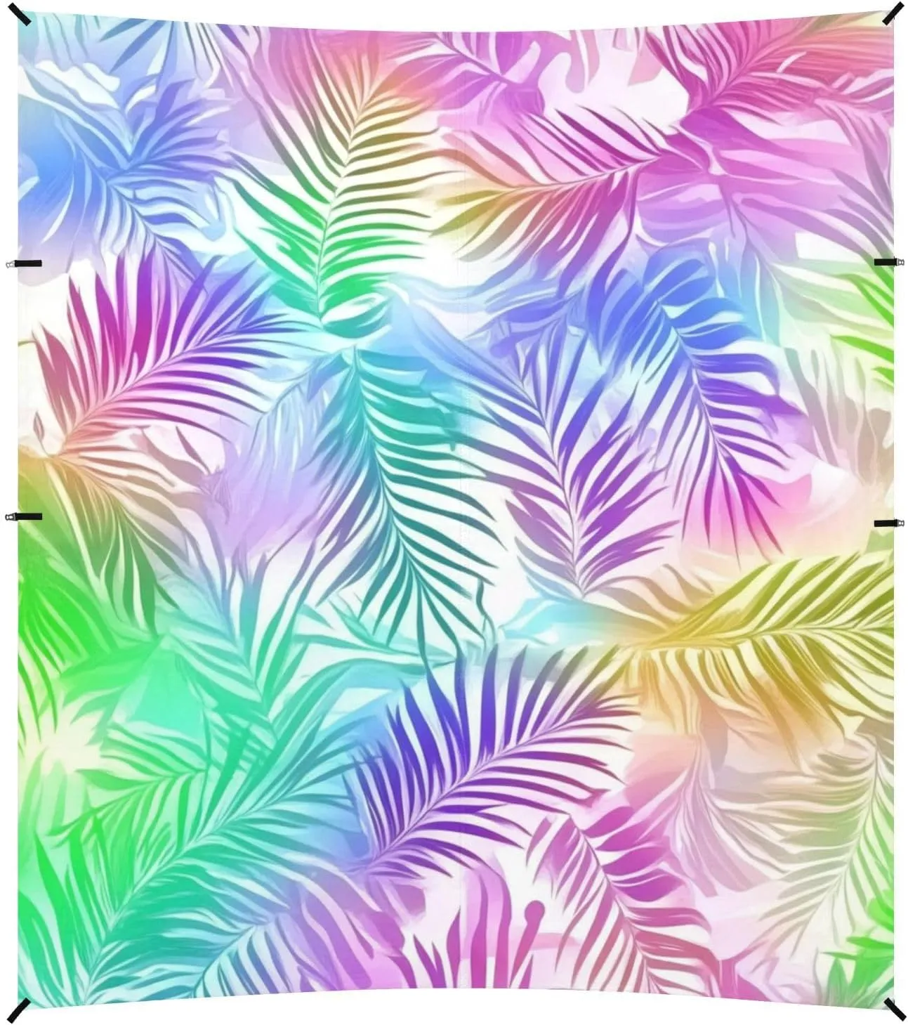 Rainbow Tropical Leaf Foldable Beach Tent UPF50 Water-Resistant Outdoor Sun Shade with Sandbags & Sand Shovel for Camping Trips, Fishing, Backyard Fun or Picnics