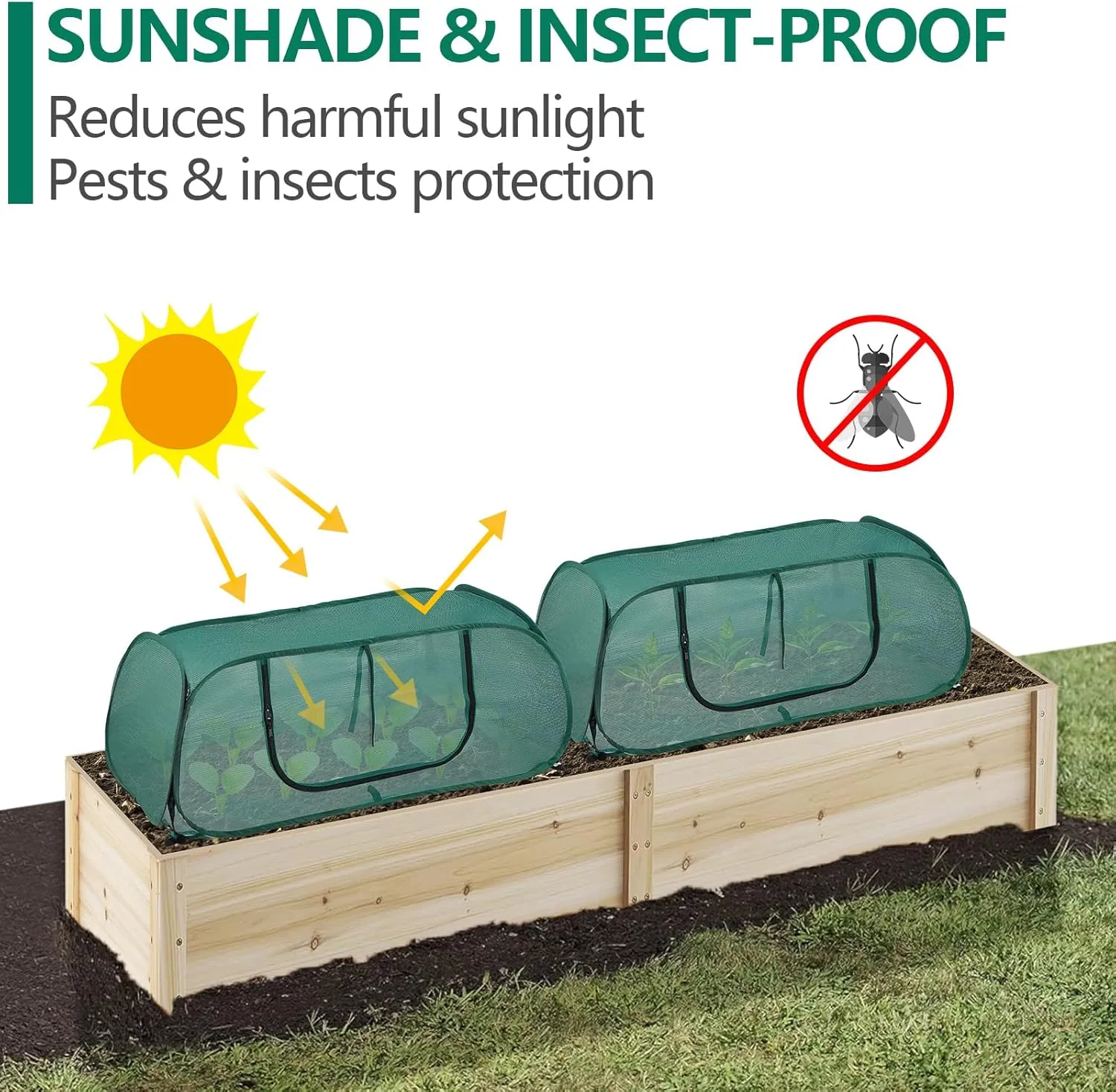 Raised Bed Cover, Crop Cage, Plant Guard, and Garden Mesh Netting Tent - 30% Sunblock Shade Cloth with Metal Anchoring Spikes - Protects Plants Against Birds and Small Animals - 45"x22"x16"