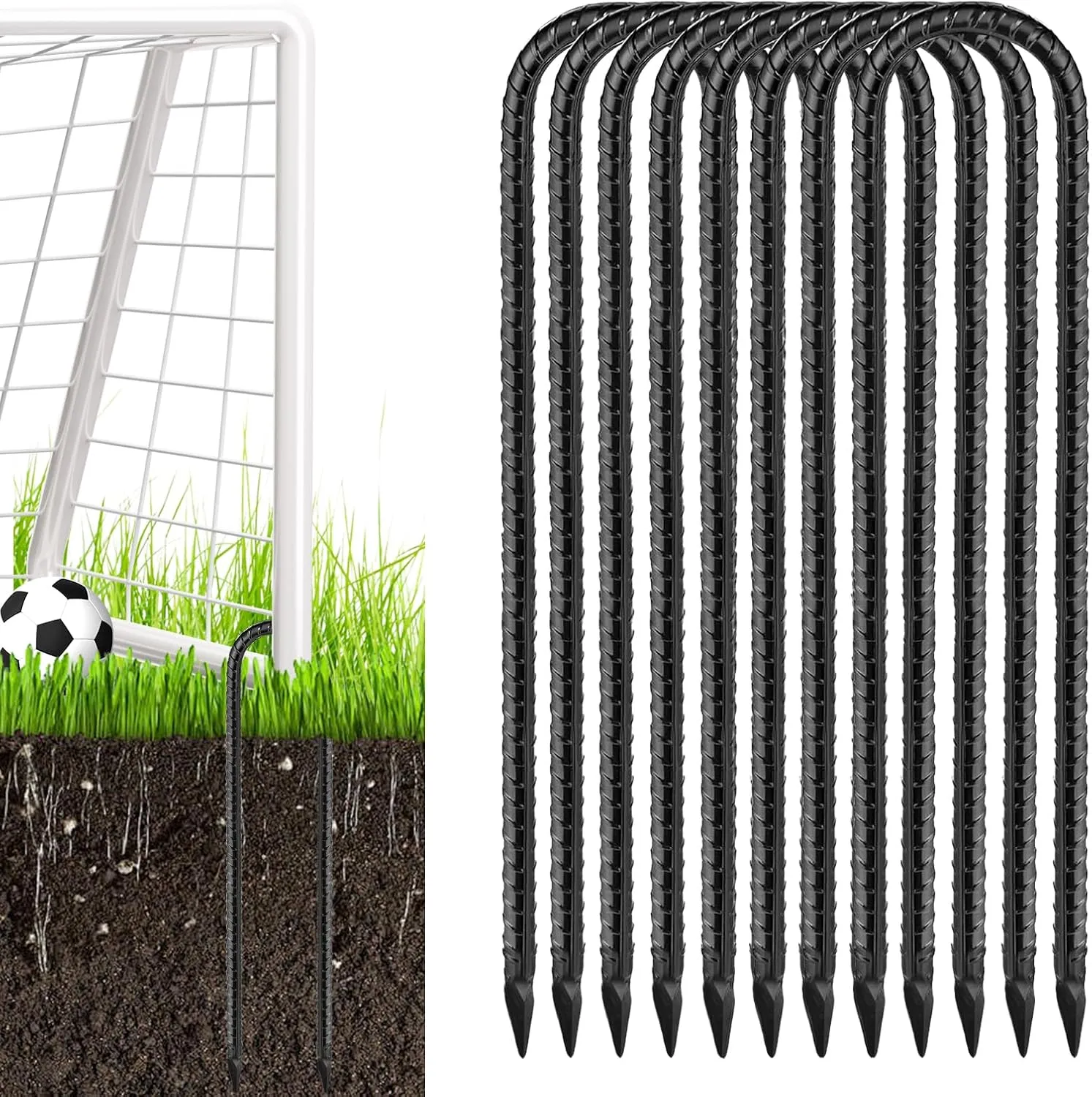 Rebar Stakes 12inch U Shaped,Trampoline Stakes High,8 Pack Feed Garden Ground Stakes Galvanized Steel Tent Stakes Heavy Duty Ground Anchors for Position Kits,Soccer Goals,Tarps and Yard Art