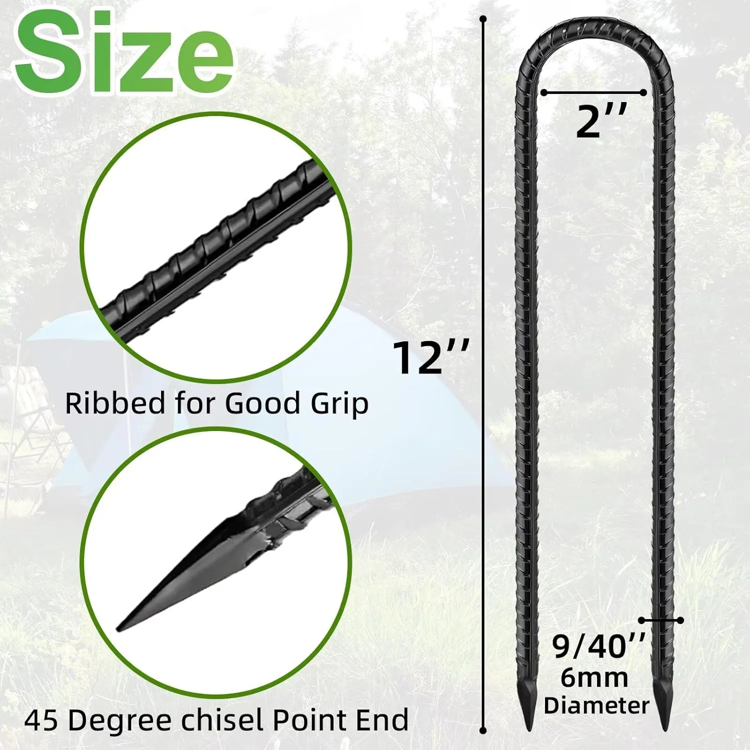 Rebar Stakes 12inch U Shaped,Trampoline Stakes High,8 Pack Feed Garden Ground Stakes Galvanized Steel Tent Stakes Heavy Duty Ground Anchors for Position Kits,Soccer Goals,Tarps and Yard Art
