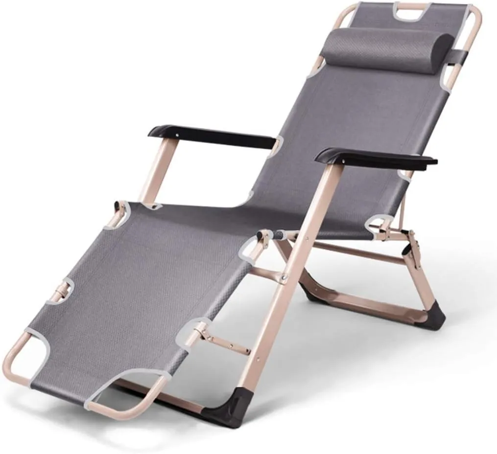 Reclining Outdoor Folding Chairs Lounge Chair Simple Folding Chair,Adjustable Folding Recliner Lounge Chair Outdoor Resting Deck Chair Lounge Patio Chair (Color : Gray Cushion 2)