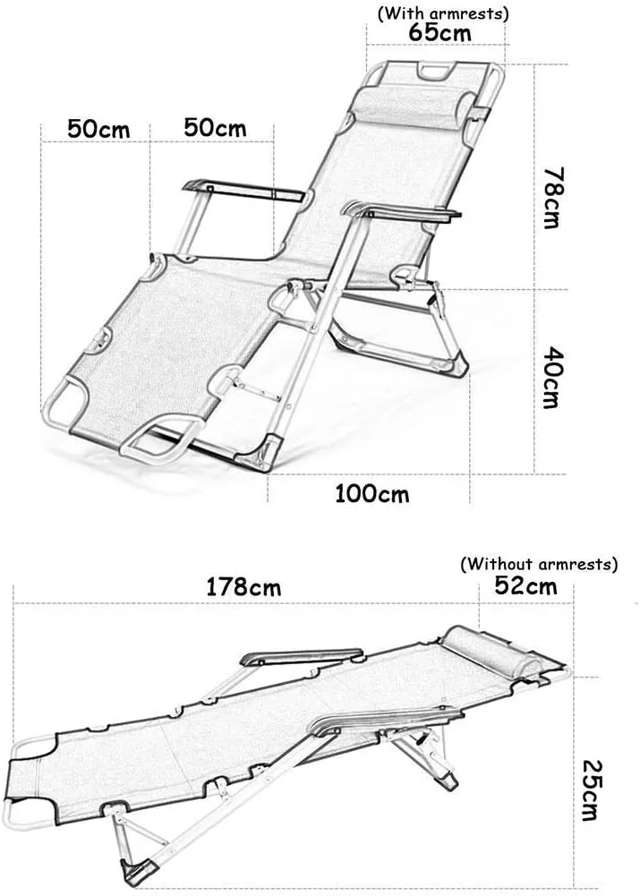 Reclining Outdoor Folding Chairs Lounge Chair Simple Folding Chair,Adjustable Folding Recliner Lounge Chair Outdoor Resting Deck Chair Lounge Patio Chair (Color : Gray Cushion 2)