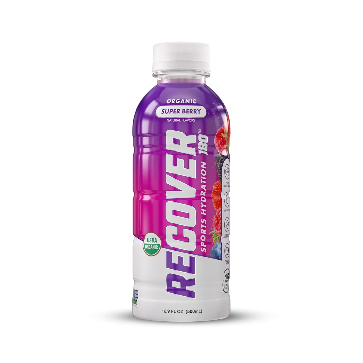 RECOVER 180 Organic Sports Hydration Drink, No Sugar Added, 15 Calorie Sports Beverage, Organic Flavors With Vitamins, Potassium-Packed Electrolytes (16.9 Fl Oz (Pack of 12), Variety Pack)