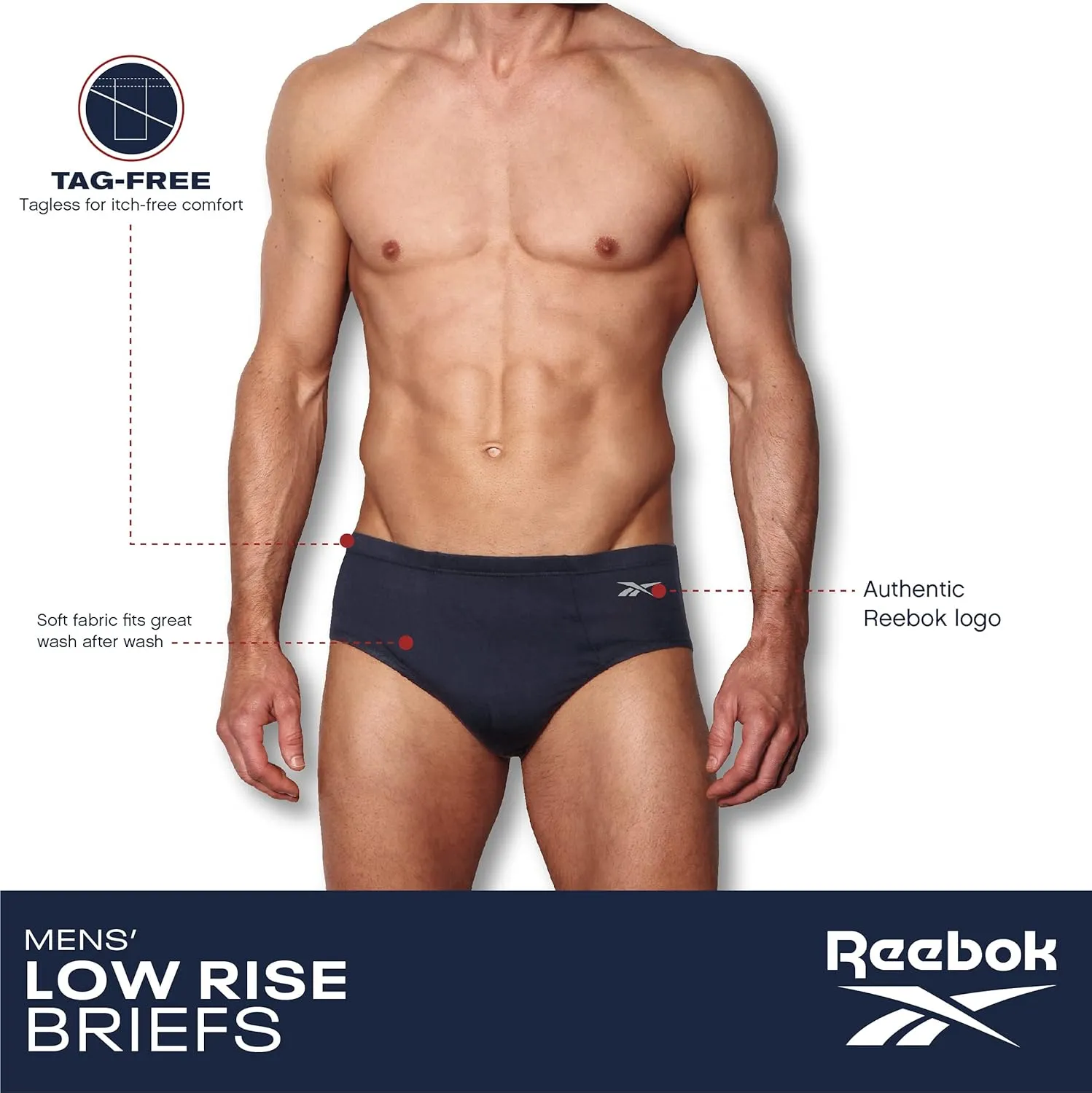 Reebok Men's Briefs - 10 Pack Classic Soft Stretch Low Rise Briefs with Contour Pouch - Underwear for Men (Sizes: S-XL)