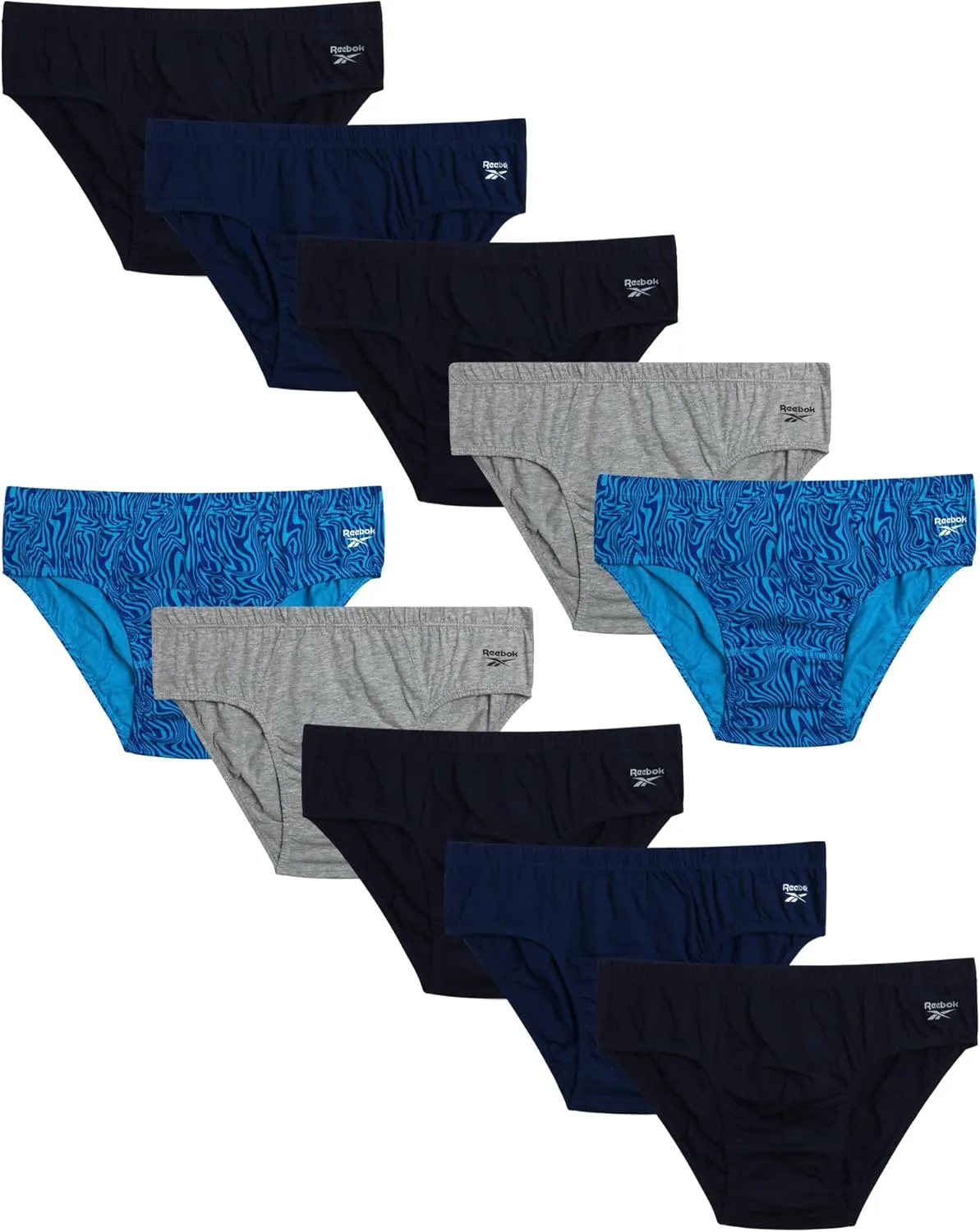 Reebok Men's Briefs - 10 Pack Classic Soft Stretch Low Rise Briefs with Contour Pouch - Underwear for Men (Sizes: S-XL)
