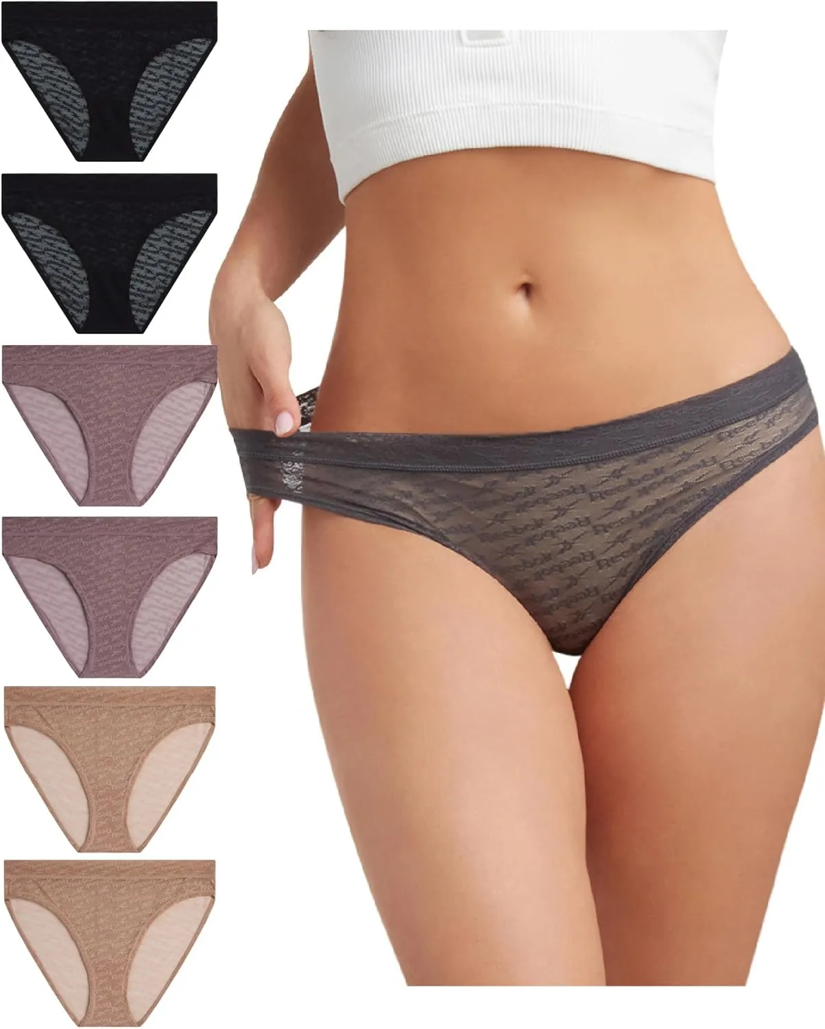 Reebok Womens Bikini Underwear - 6 Pack Lightweight Micro Mesh Bikini Underwear for Women (Sizes: S-XL)