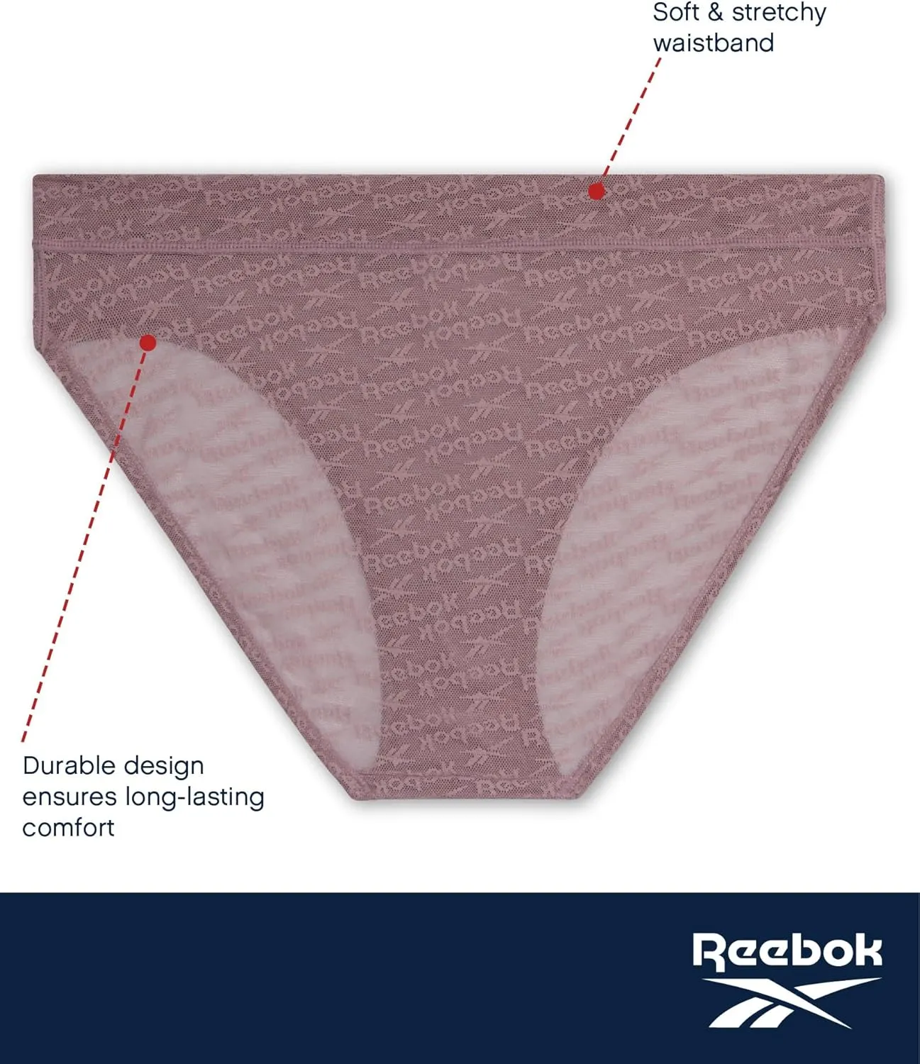 Reebok Womens Bikini Underwear - 6 Pack Lightweight Micro Mesh Bikini Underwear for Women (Sizes: S-XL)