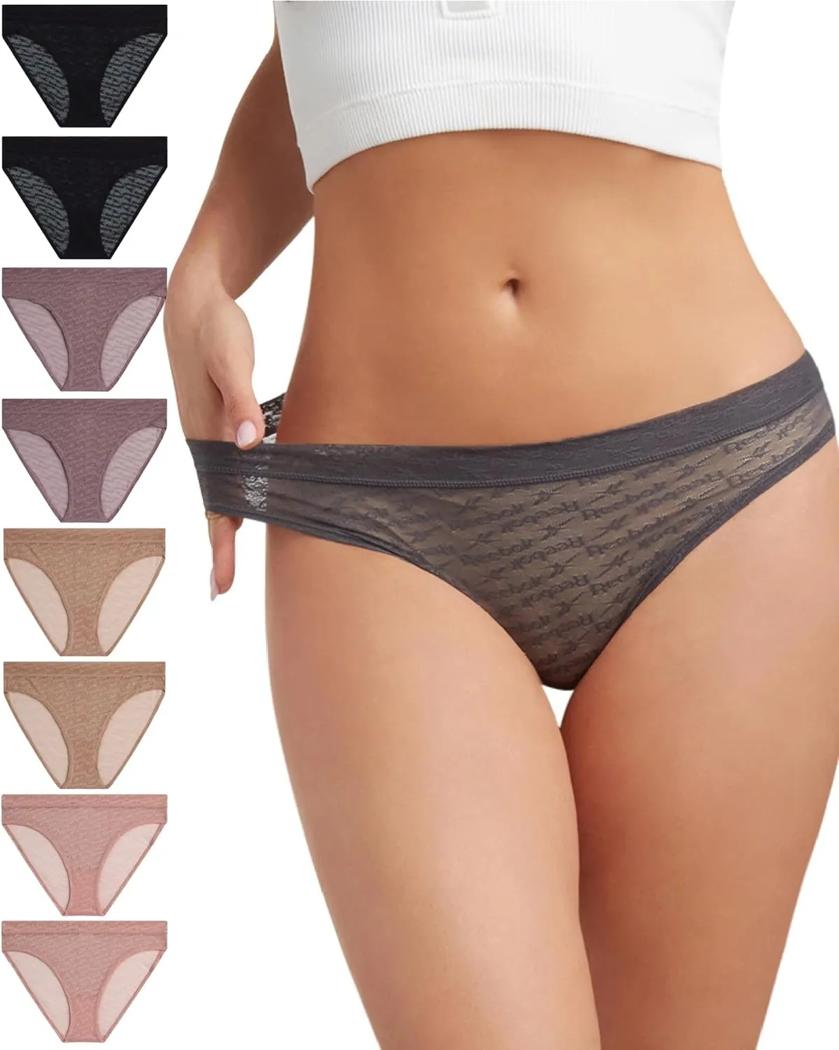 Reebok Womens Bikini Underwear - 8 Pack Lightweight Micro Mesh Bikini Underwear for Women (Sizes: S-XL)