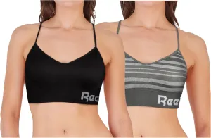 Reebok Women's Everyday Bra - 2 Pack Lightweight Stretch Performance Longline Cami Bralette - Seamless Bras for Women (S-XL)