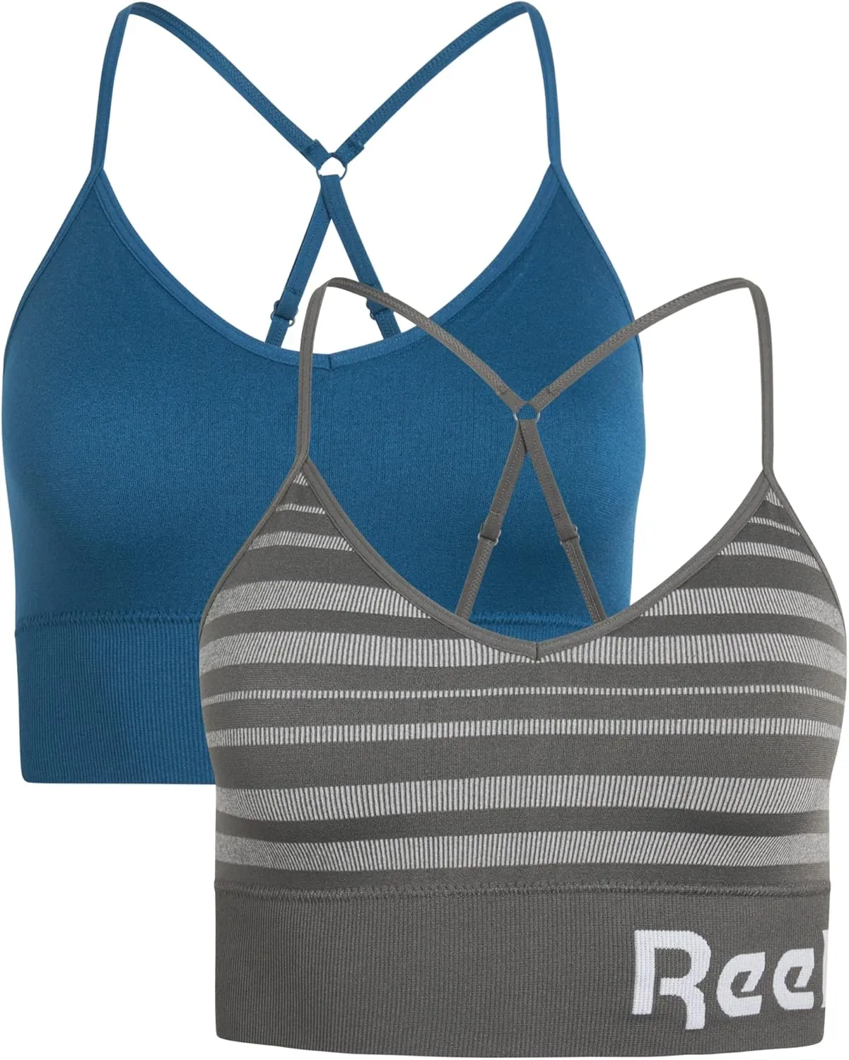 Reebok Women's Everyday Bra - 2 Pack Lightweight Stretch Performance Longline Cami Bralette - Seamless Bras for Women (S-XL)