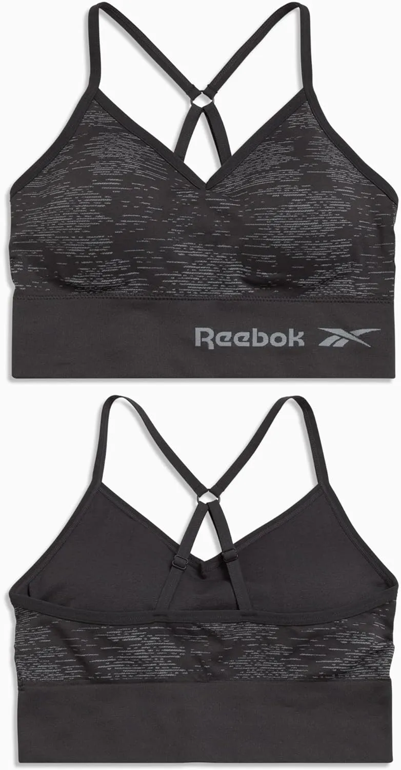 Reebok Women's Everyday Bra - 2 Pack Lightweight Stretch Performance Longline Cami Bralette - Seamless Bras for Women (S-XL)