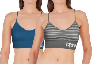Reebok Women's Everyday Bra - 2 Pack Lightweight Stretch Performance Longline Cami Bralette - Seamless Bras for Women (S-XL)