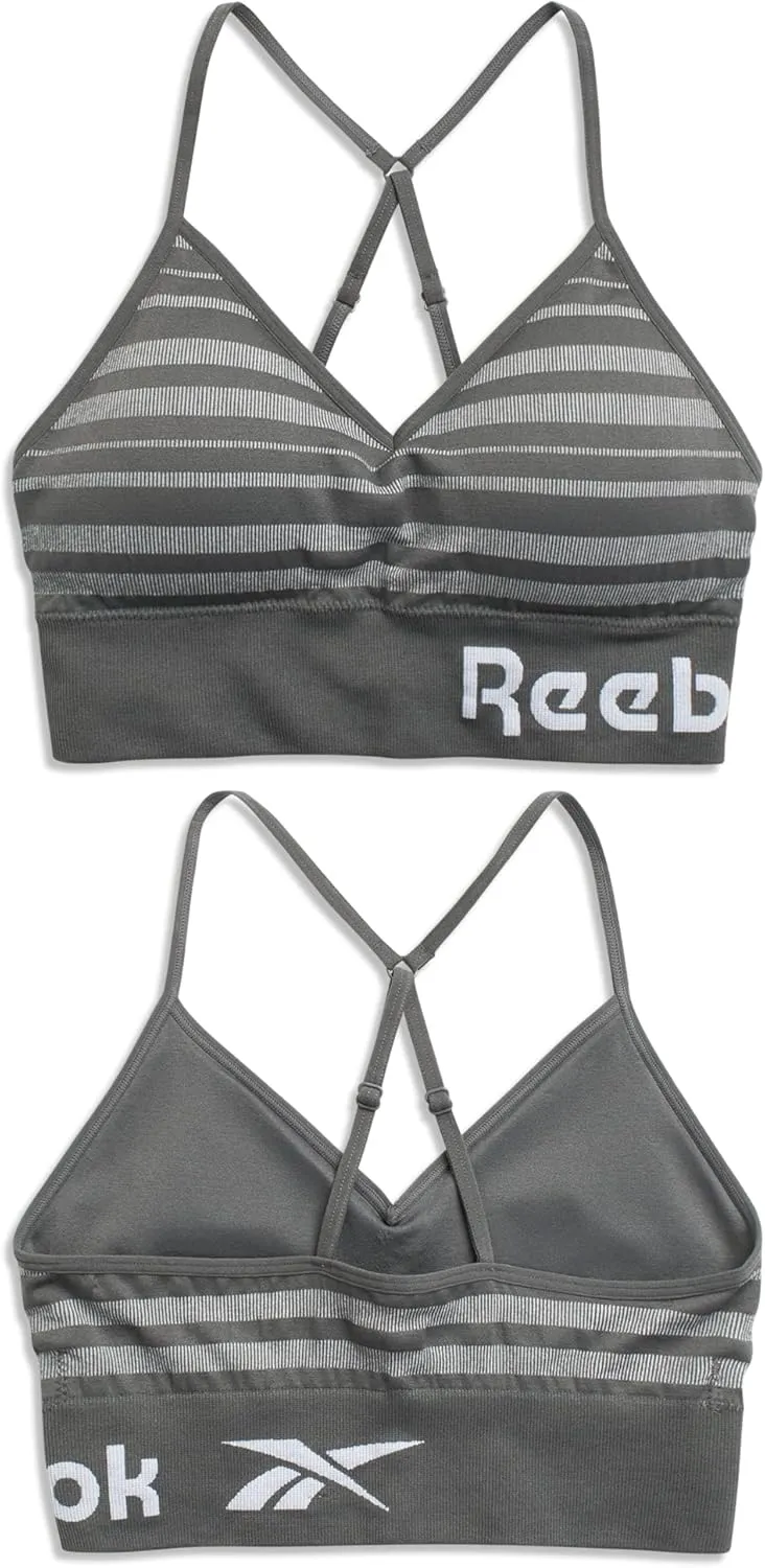 Reebok Women's Everyday Bra - 2 Pack Lightweight Stretch Performance Longline Cami Bralette - Seamless Bras for Women (S-XL)