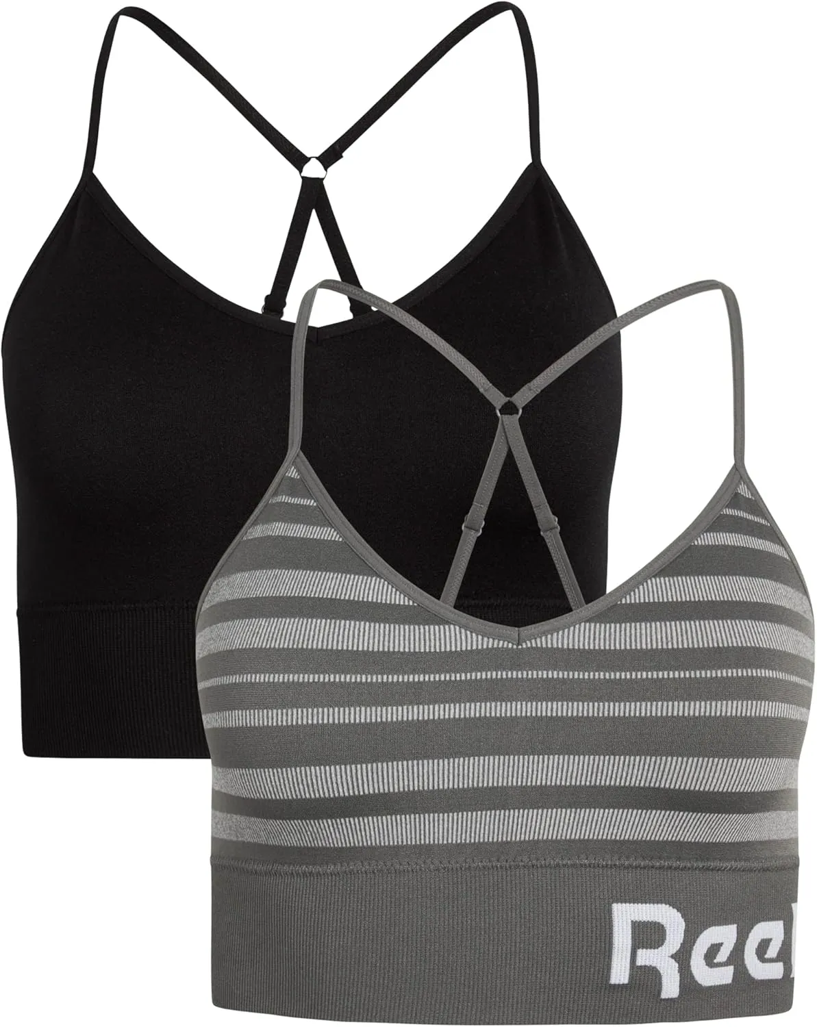 Reebok Women's Everyday Bra - 2 Pack Lightweight Stretch Performance Longline Cami Bralette - Seamless Bras for Women (S-XL)