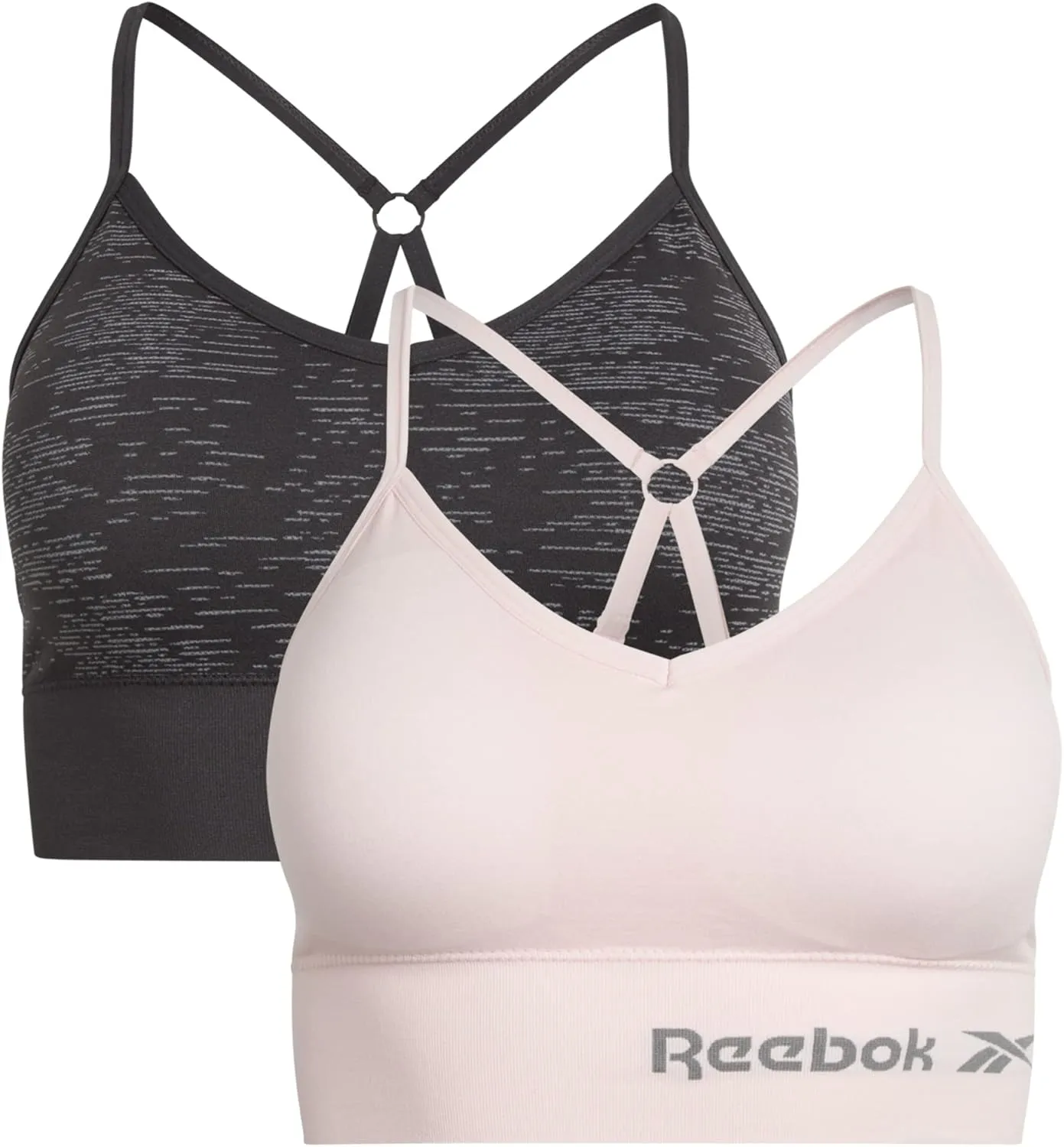 Reebok Women's Everyday Bra - 2 Pack Lightweight Stretch Performance Longline Cami Bralette - Seamless Bras for Women (S-XL)